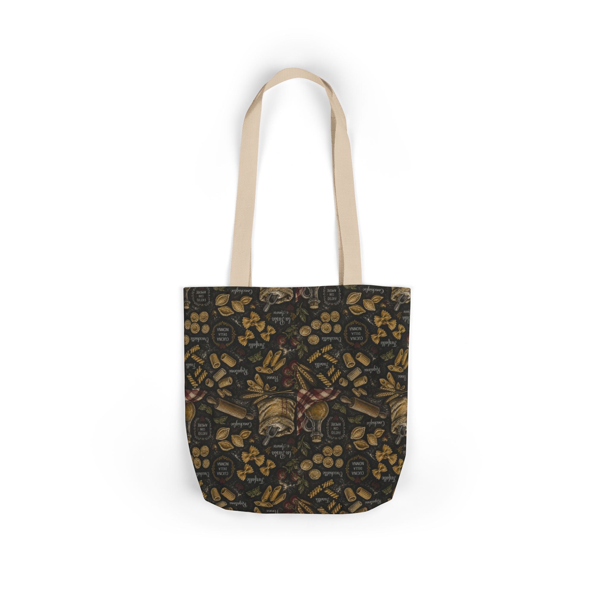 Italian Pasta Shapes Canvas Tote Bag Mediterranean Kitchen Chalk Art Design Italian Cottagecore Gift