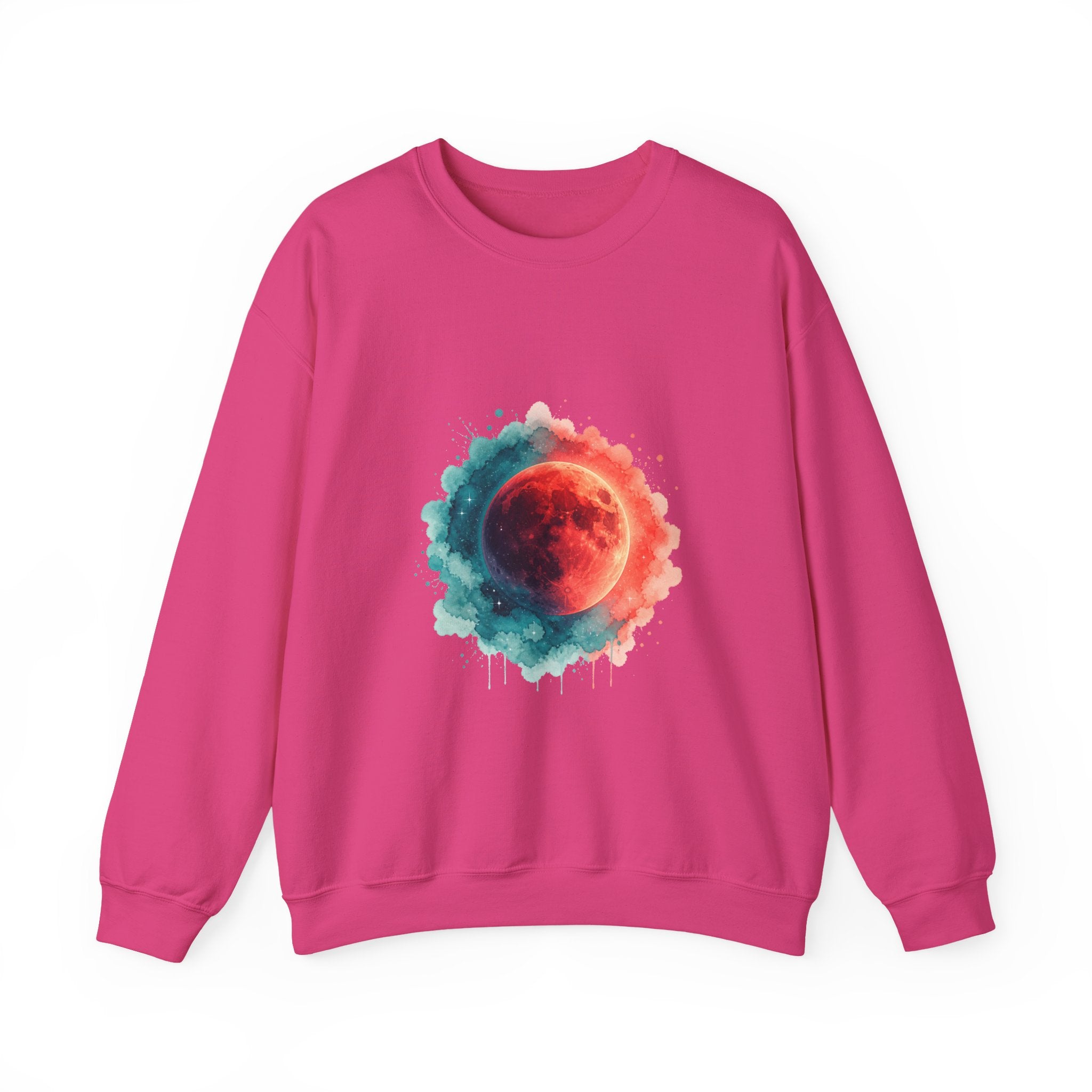 Matching Couple Sweatshirt - Solar & Lunar Eclipse Matching Couple Crewneck Sweatshirt Watercolor Art His Hers Engagement Gift - Design B