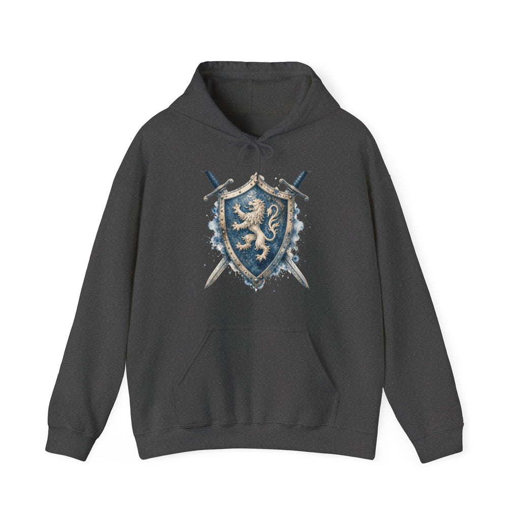 Matching Couple Sweatshirt - Crown & Shield Matching Couple Hooded Sweatshirt Watercolor Art His Hers Engagement Gift - Design B