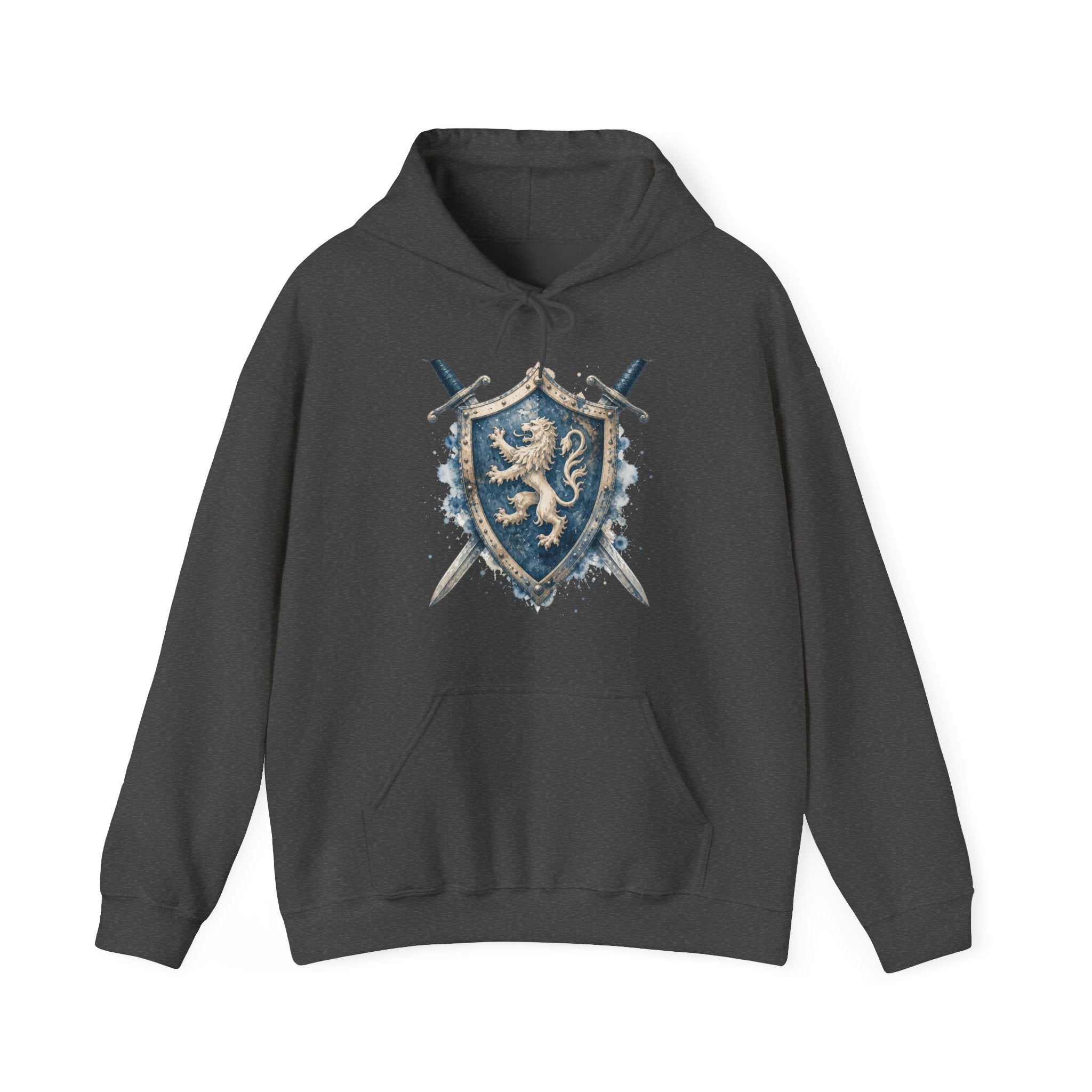 Matching Couple Sweatshirt - Crown & Shield Matching Couple Hooded Sweatshirt Watercolor Art His Hers Engagement Gift - Design B