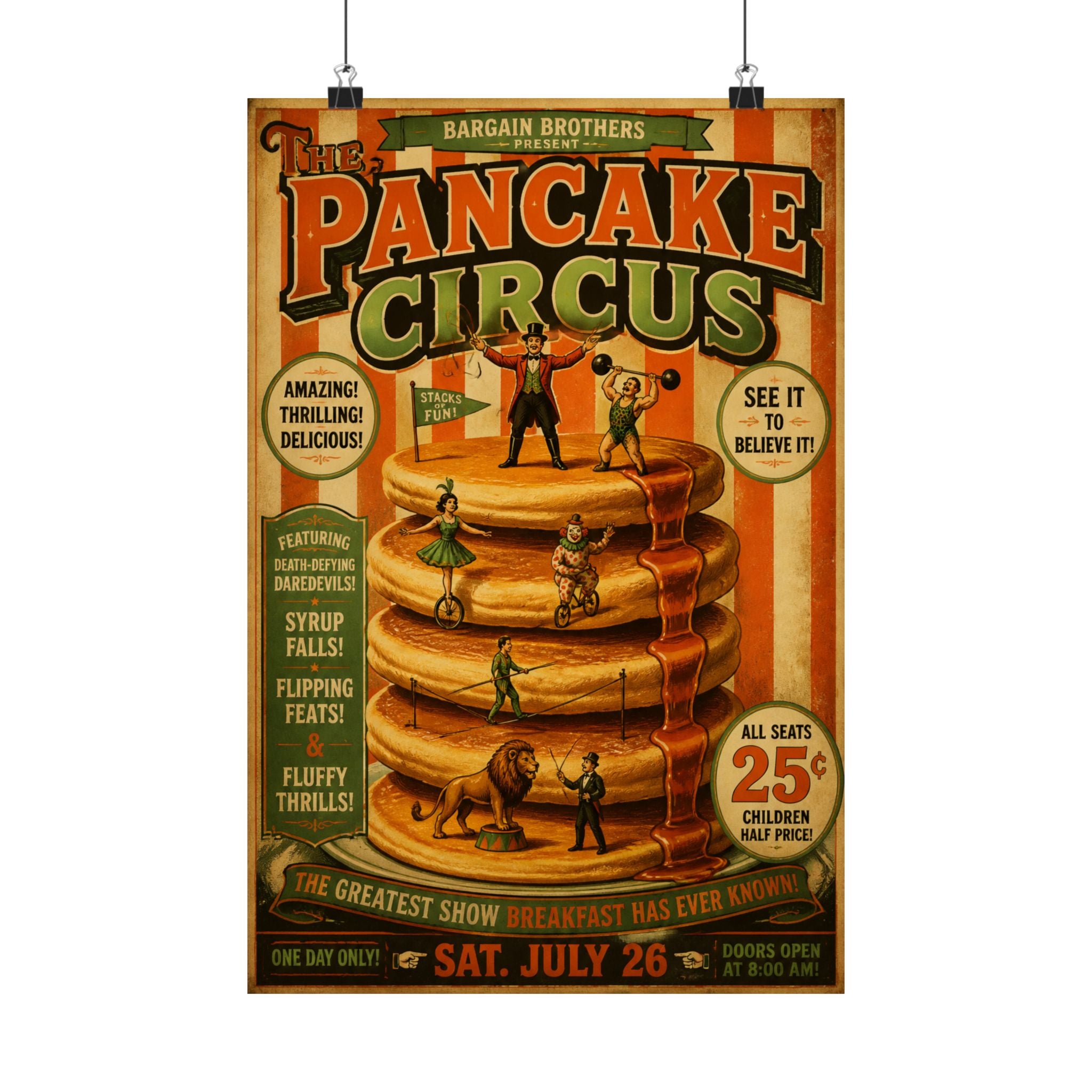 Pancake Stack Platform Wall Art Poster 18×24 Vintage Circus Kitchen Decor Maximalist Print