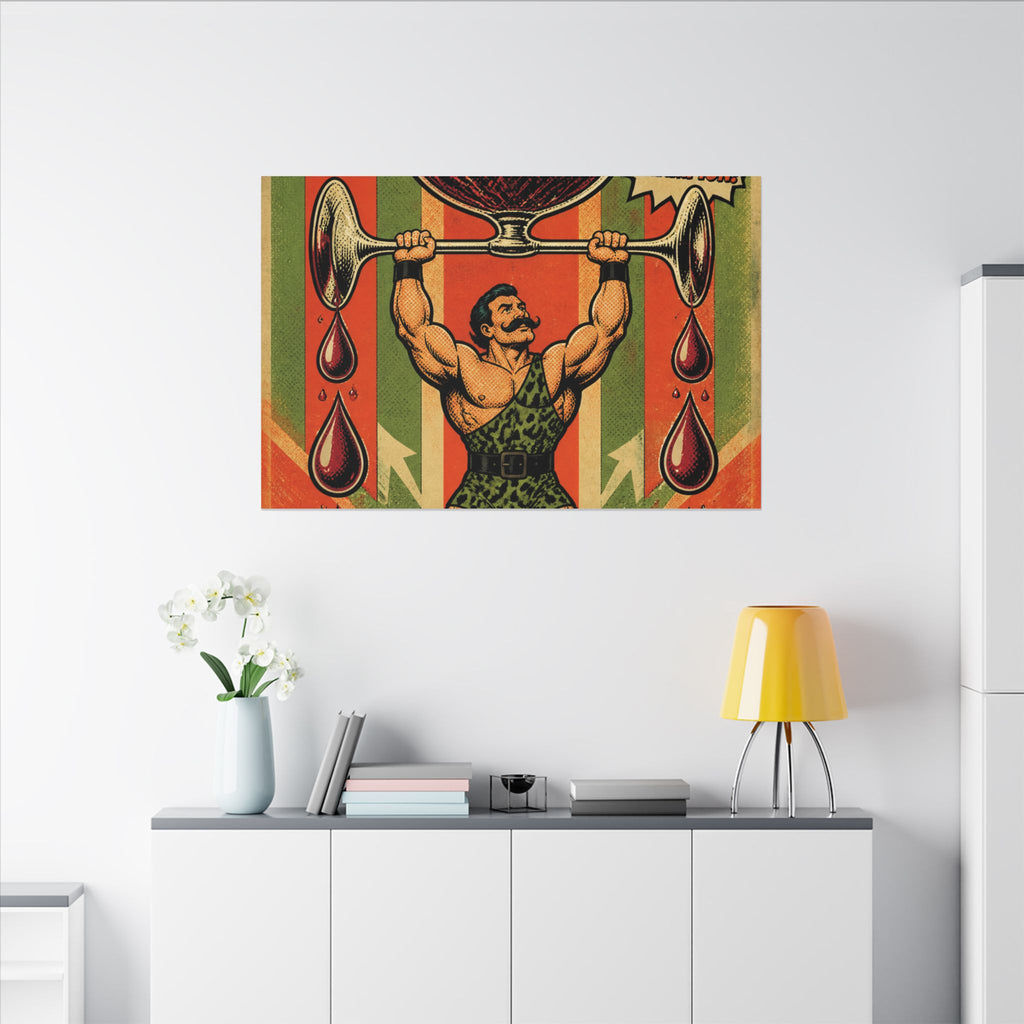 Wine Glass Strongman Wall Art Canvas 24×36 Pop Art Restaurant Decor Maximalist Print