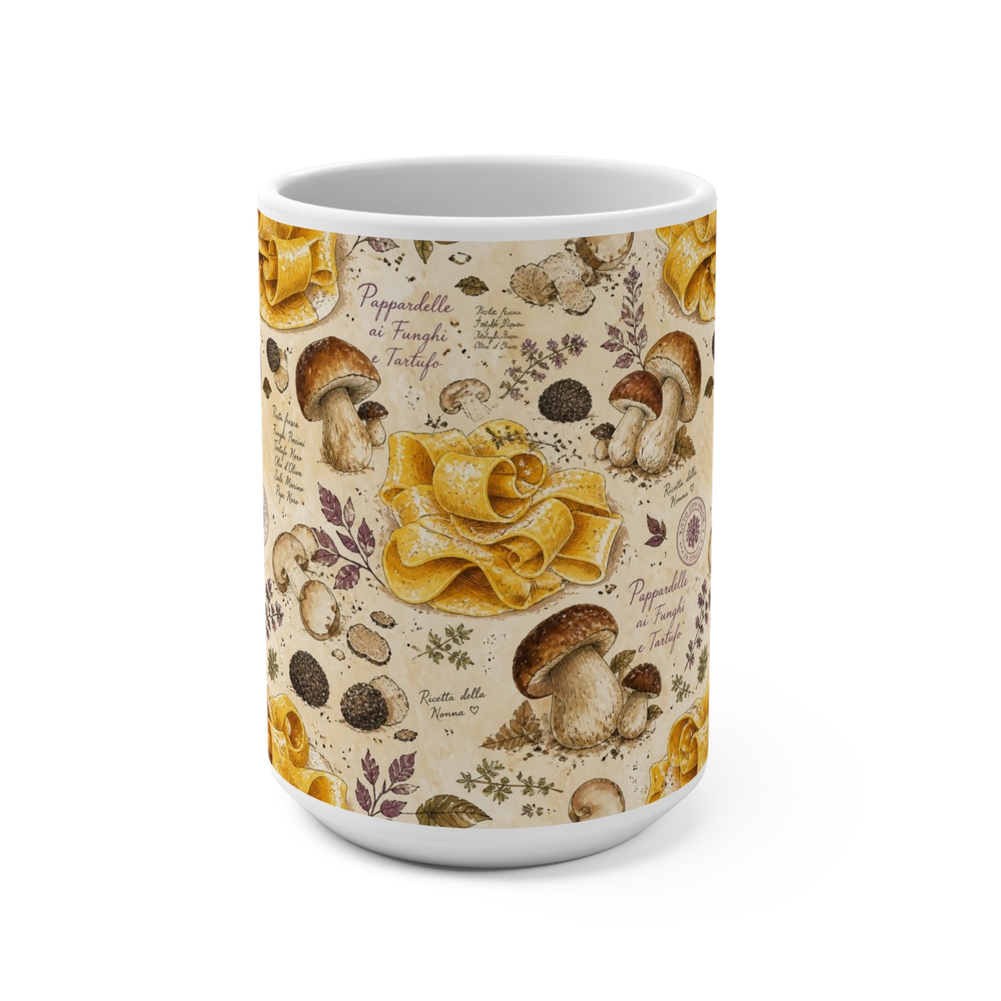 Pappardelle Ribbons 15oz Ceramic Mug Mediterranean Kitchen Watercolor Design Italian Cottagecore Gift
