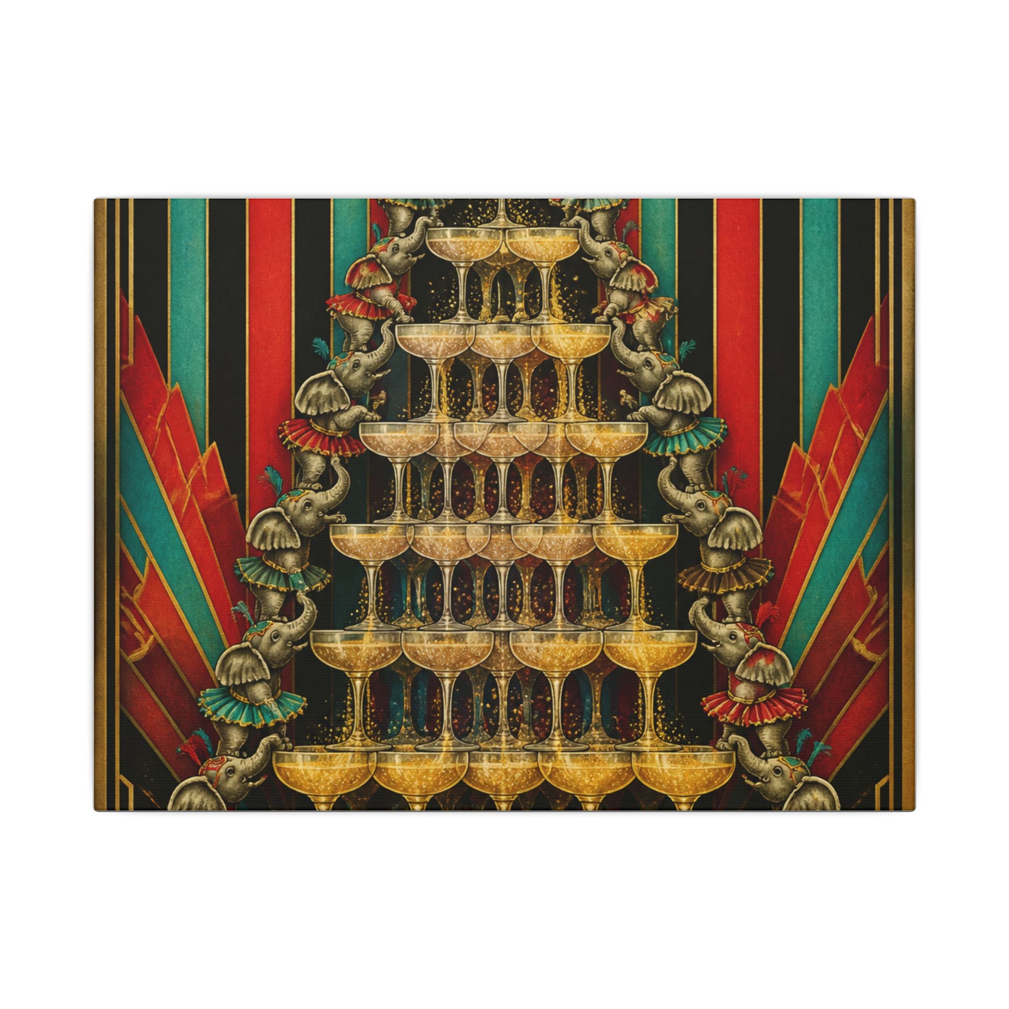 Champagne Tower Elephants Wall Art Canvas 16×20 Art Deco Entryway Decor Maximalist Print