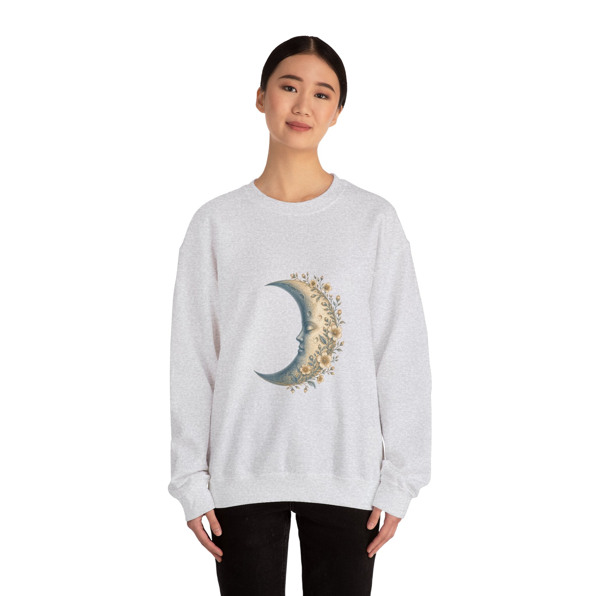 Matching Couple Sweatshirt - Waxing & Waning Moon Matching Couple Comfort Colors Crew Vintage Art His Hers Honeymoon Gift - Design A
