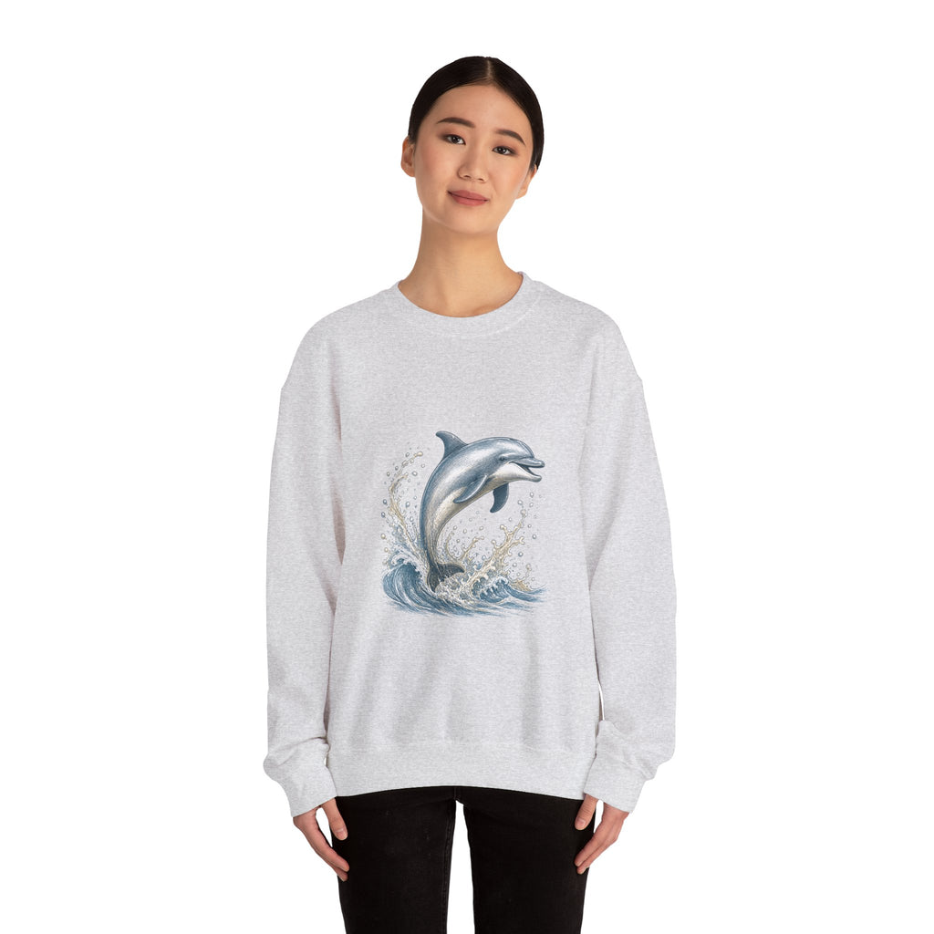 Matching Couple Sweatshirt - Shark & Dolphin Matching Couple Premium Fleece Sweatshirt Hand-Drawn Art His Hers Anniversary Gift - Design B