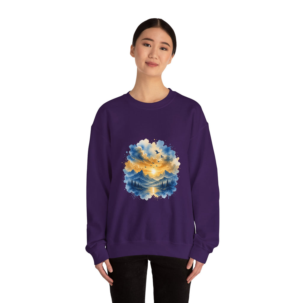 Matching Couple Sweatshirt - Sunrise & Sunset Matching Couple Crewneck Sweatshirt Watercolor Art His Hers Engagement Gift - Design B
