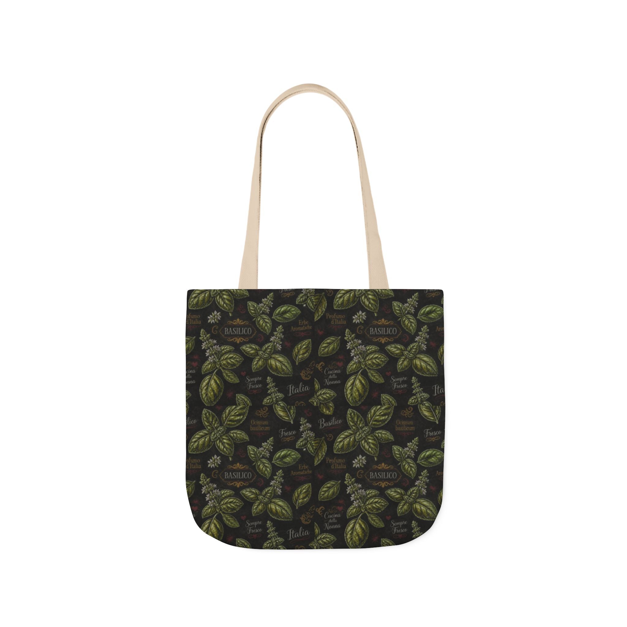 Fresh Basil Leaves Canvas Tote Bag Mediterranean Kitchen Chalk Art Design Italian Cottagecore Gift