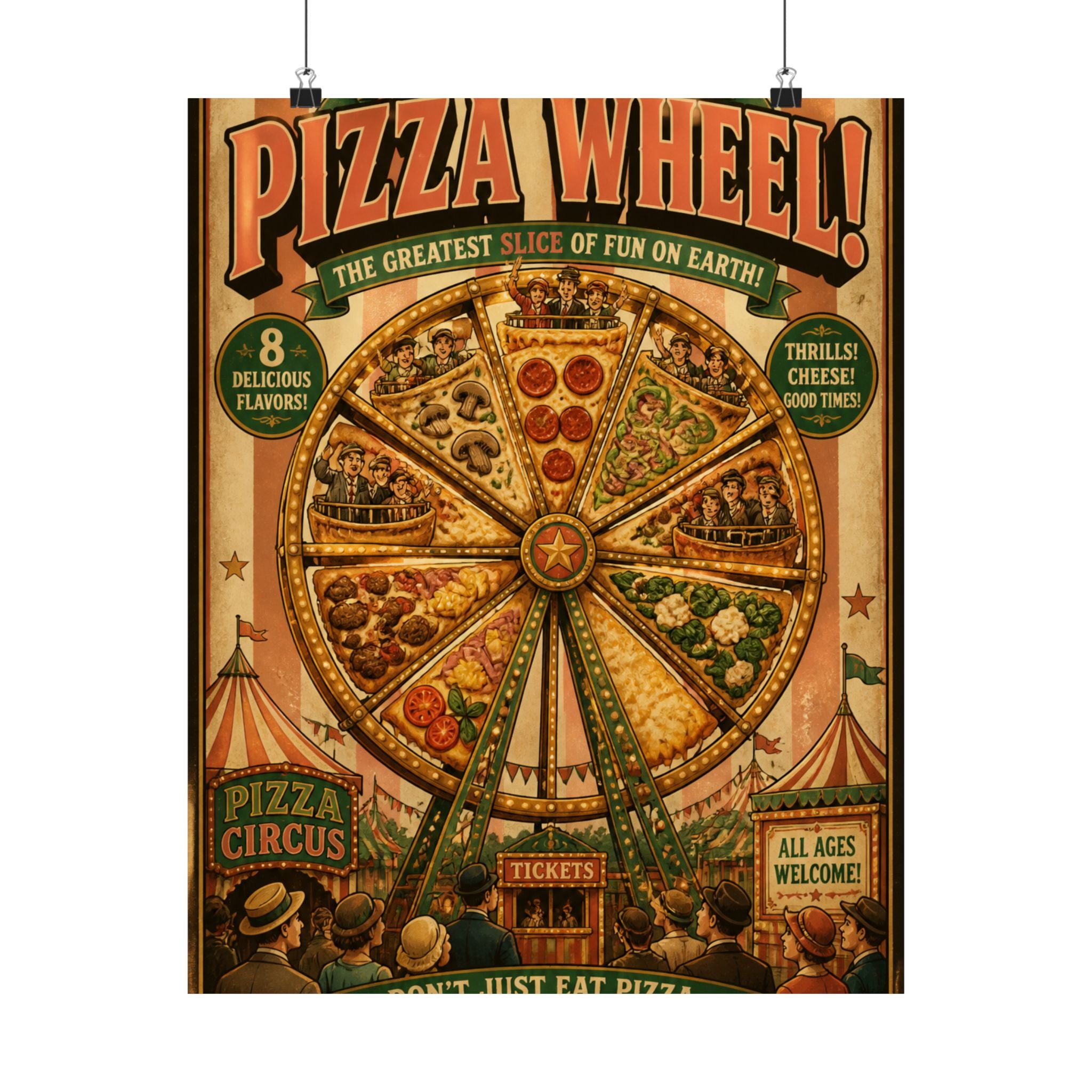 Pizza Ferris Wheel Wall Art Poster 24×36 Vintage Circus Bedroom Decor Maximalist Print