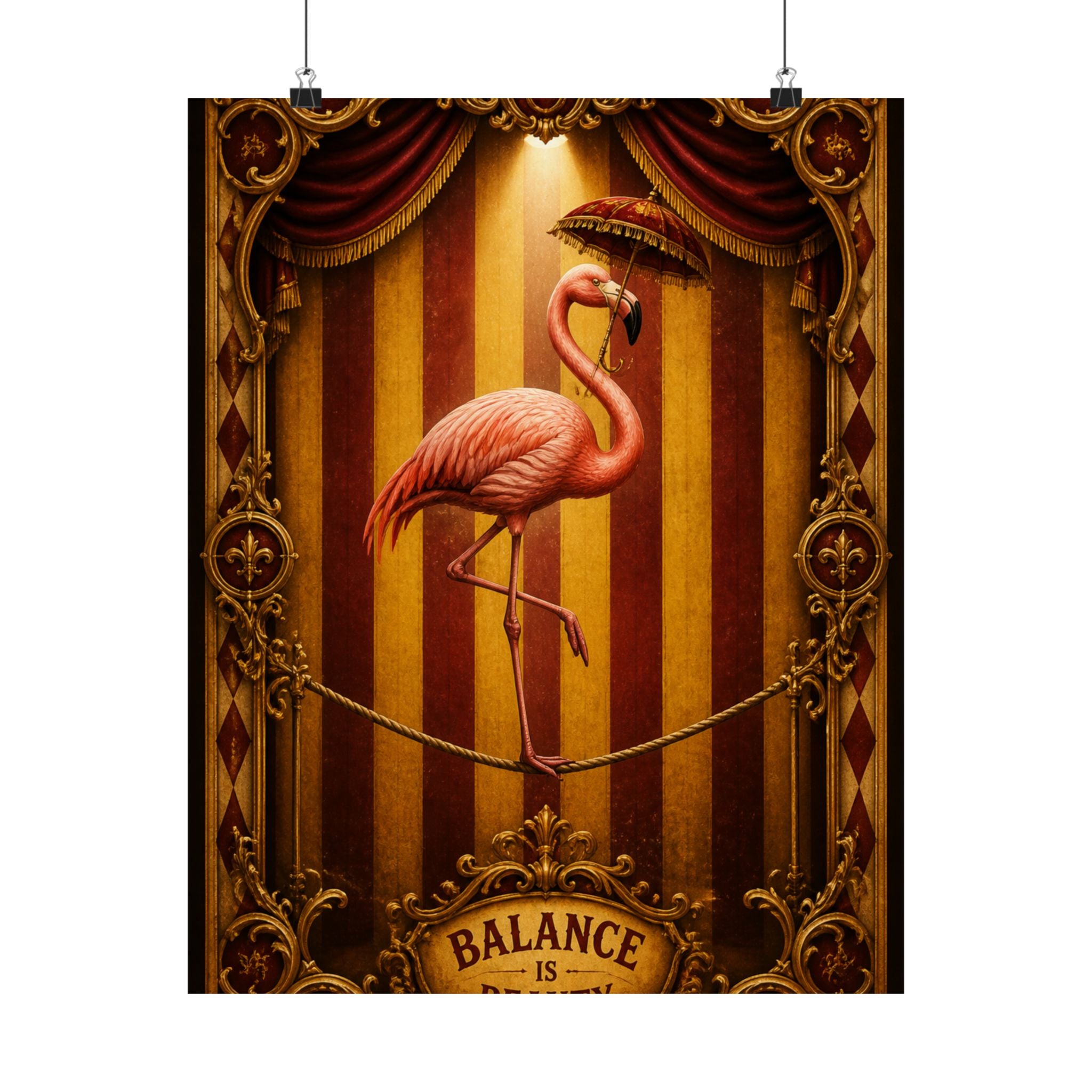 Flamingo Tightrope Wall Art Poster 24×36 Baroque Studio Decor Maximalist Print
