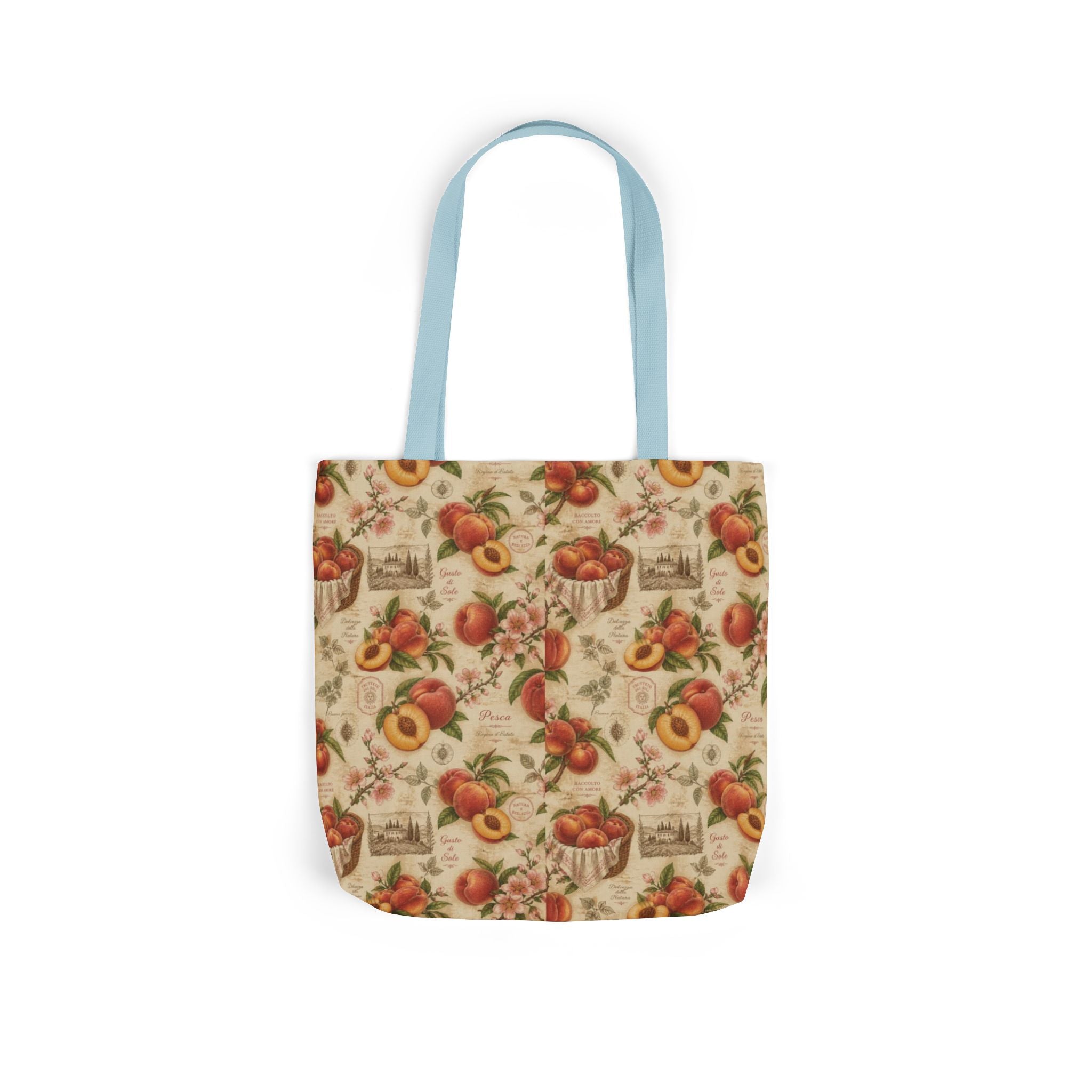 Ripe Peaches Canvas Tote Bag Mediterranean Kitchen Botanical Design Italian Cottagecore Gift