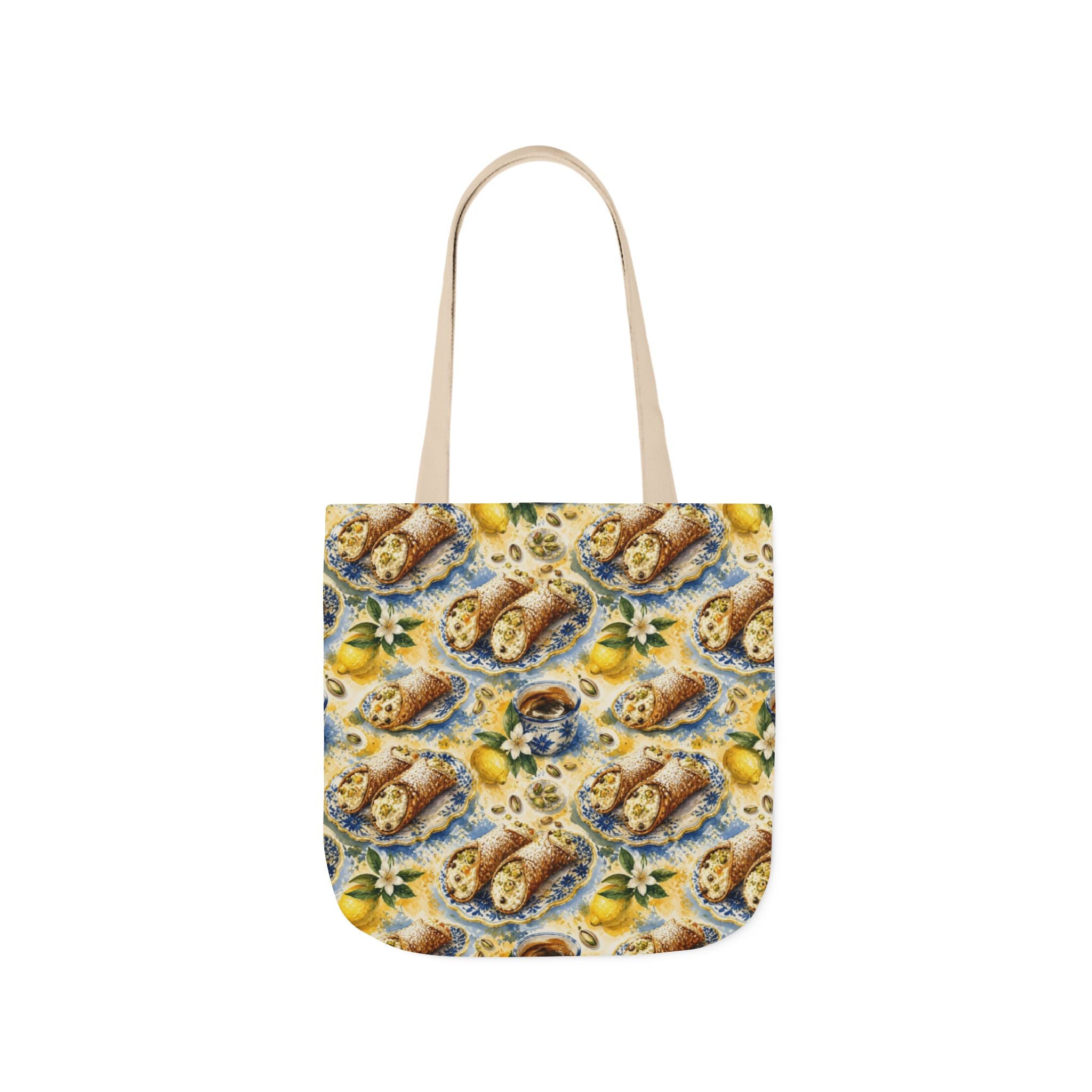 Sicilian Cannoli Canvas Tote Bag Mediterranean Kitchen Watercolor Splash Design Italian Cottagecore Gift