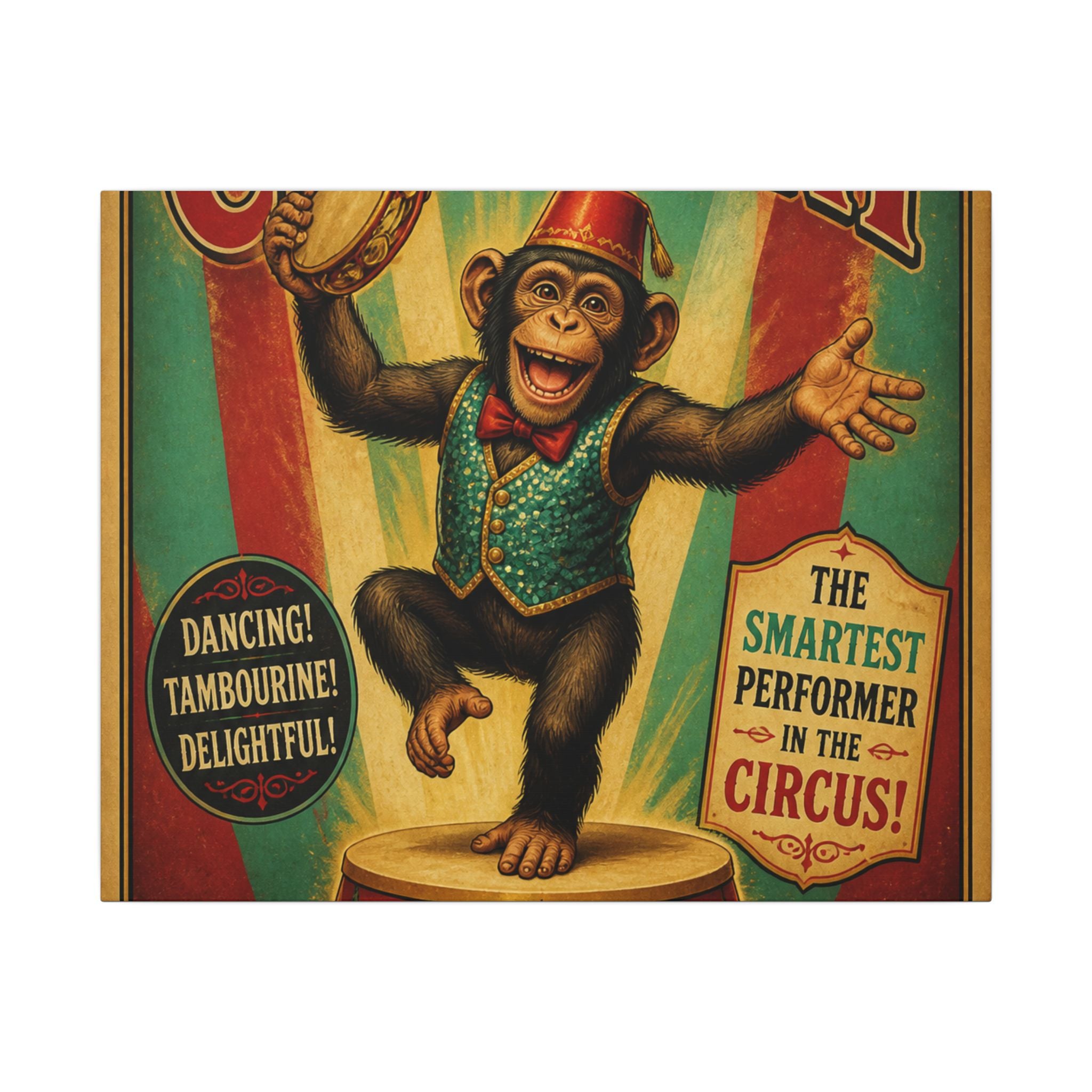Dancing Monkey Wall Art Canvas 16×20 Vintage Circus Kitchen Decor Maximalist Print
