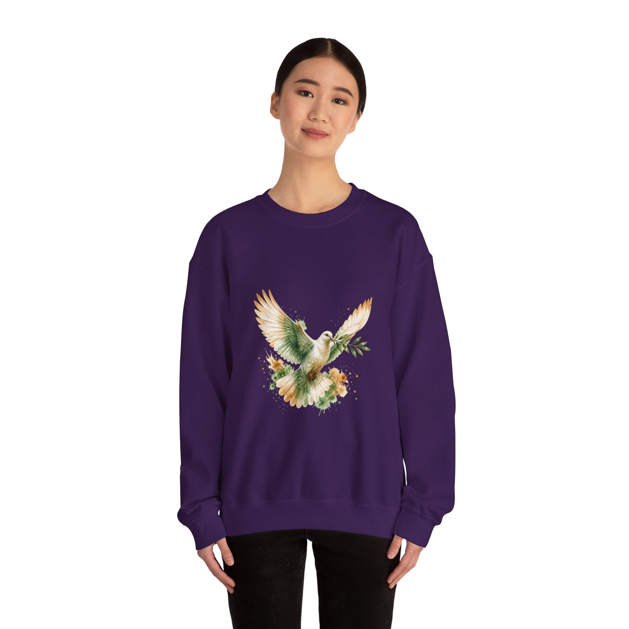 Matching Couple Sweatshirt - Wolf & Dove Matching Couple Crewneck Sweatshirt Watercolor Art His Hers Engagement Gift - Design B