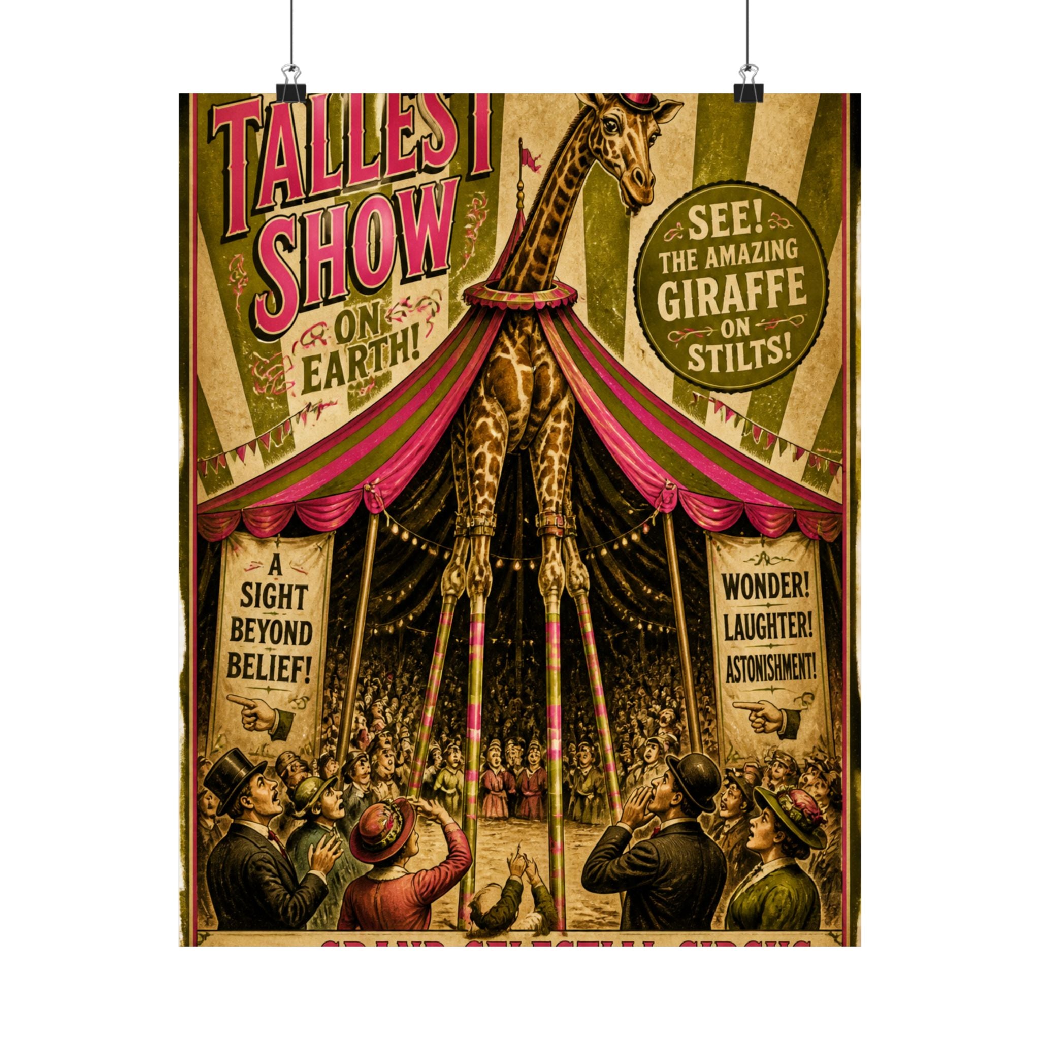 Giraffe on Stilts Wall Art Poster 24×36 Vintage Circus Bedroom Decor Maximalist Print