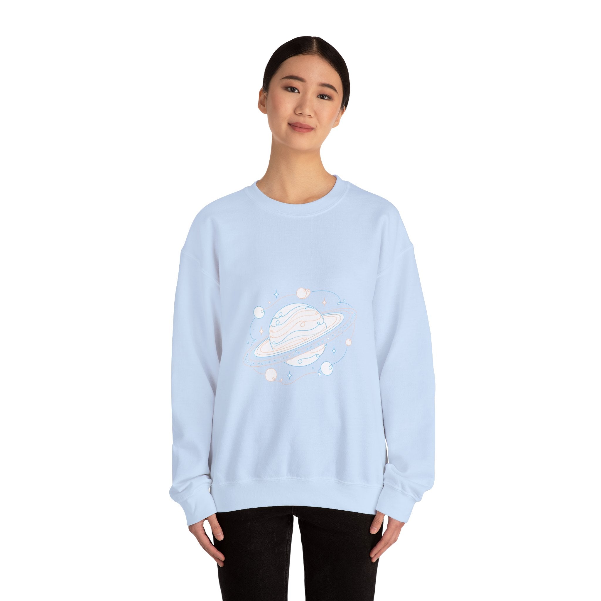 Matching Couple Sweatshirt - Astronaut & Planet Matching Couple Premium Fleece Sweatshirt Minimalist Art His Hers Christmas Gift - Design B