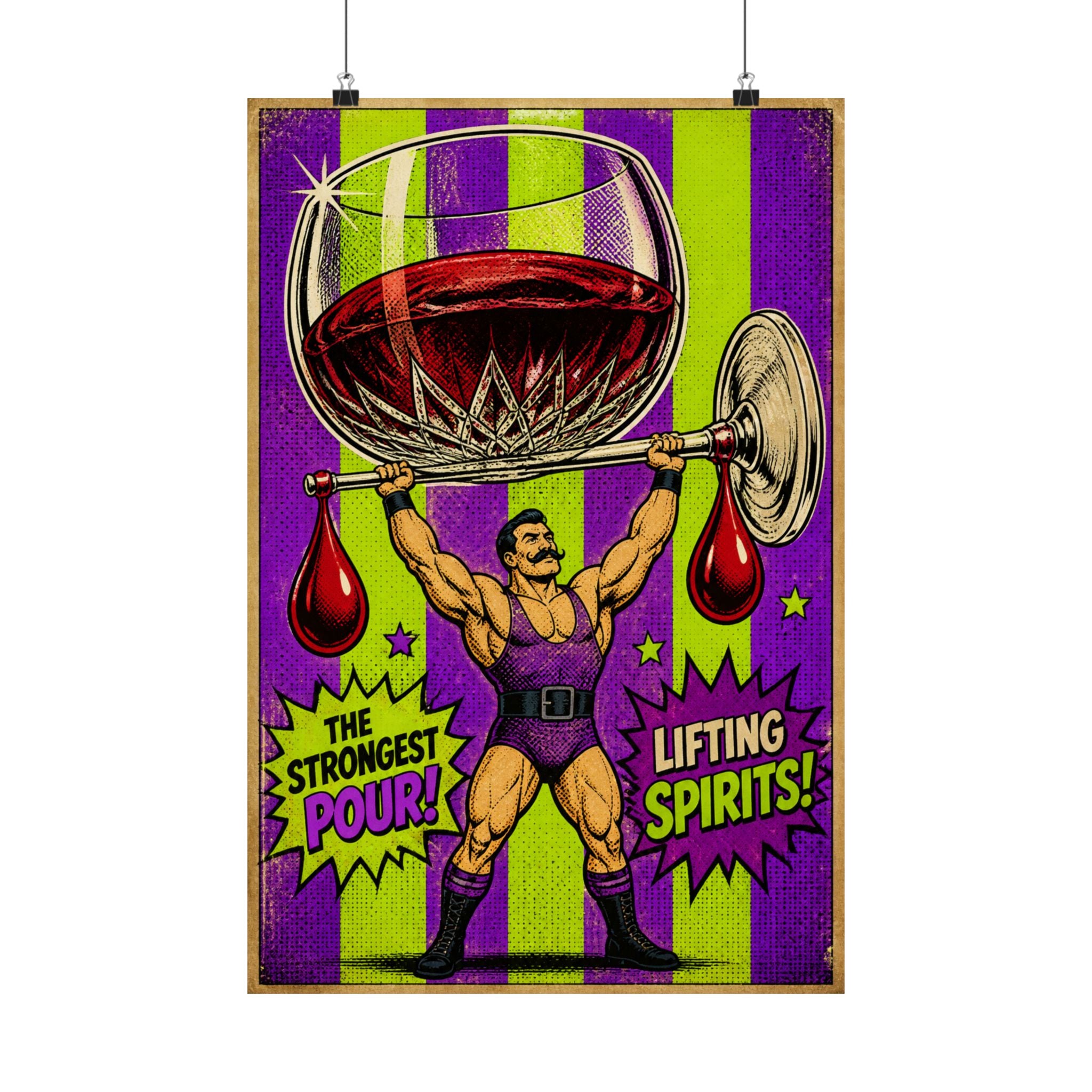 Wine Glass Strongman Wall Art Poster 24×36 Pop Art Restaurant Decor Maximalist Print