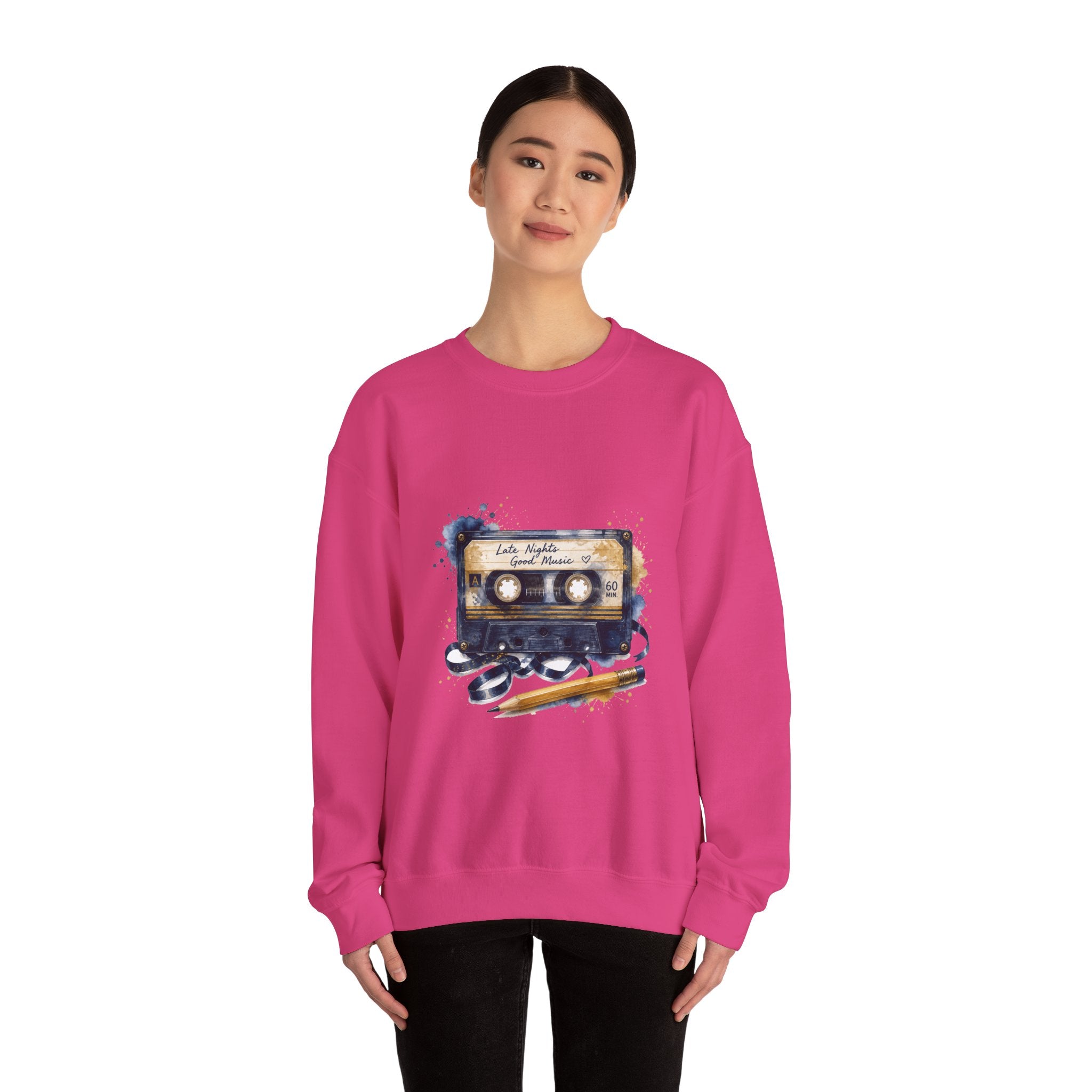 Matching Couple Sweatshirt - Vinyl & Cassette Matching Couple Crewneck Sweatshirt Watercolor Art His Hers Engagement Gift - Design B