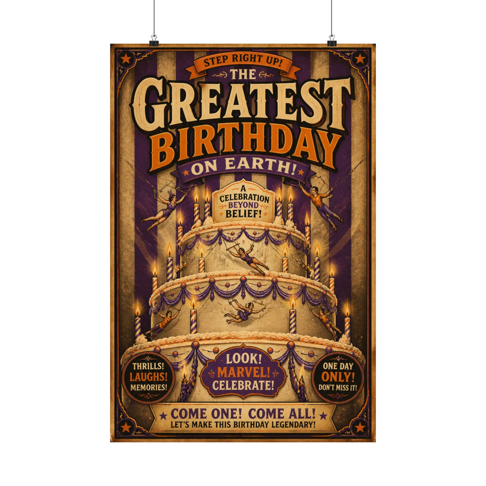 Birthday Cake Trapeze Wall Art Poster 18×24 Vintage Circus Kitchen Decor Maximalist Print