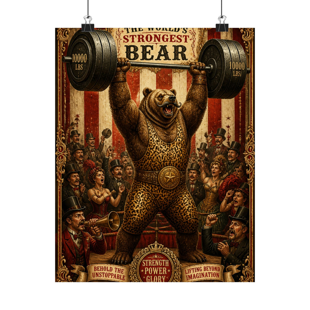 Strongman Bear Wall Art Poster 18×24 Baroque Home Office Decor Maximalist Print