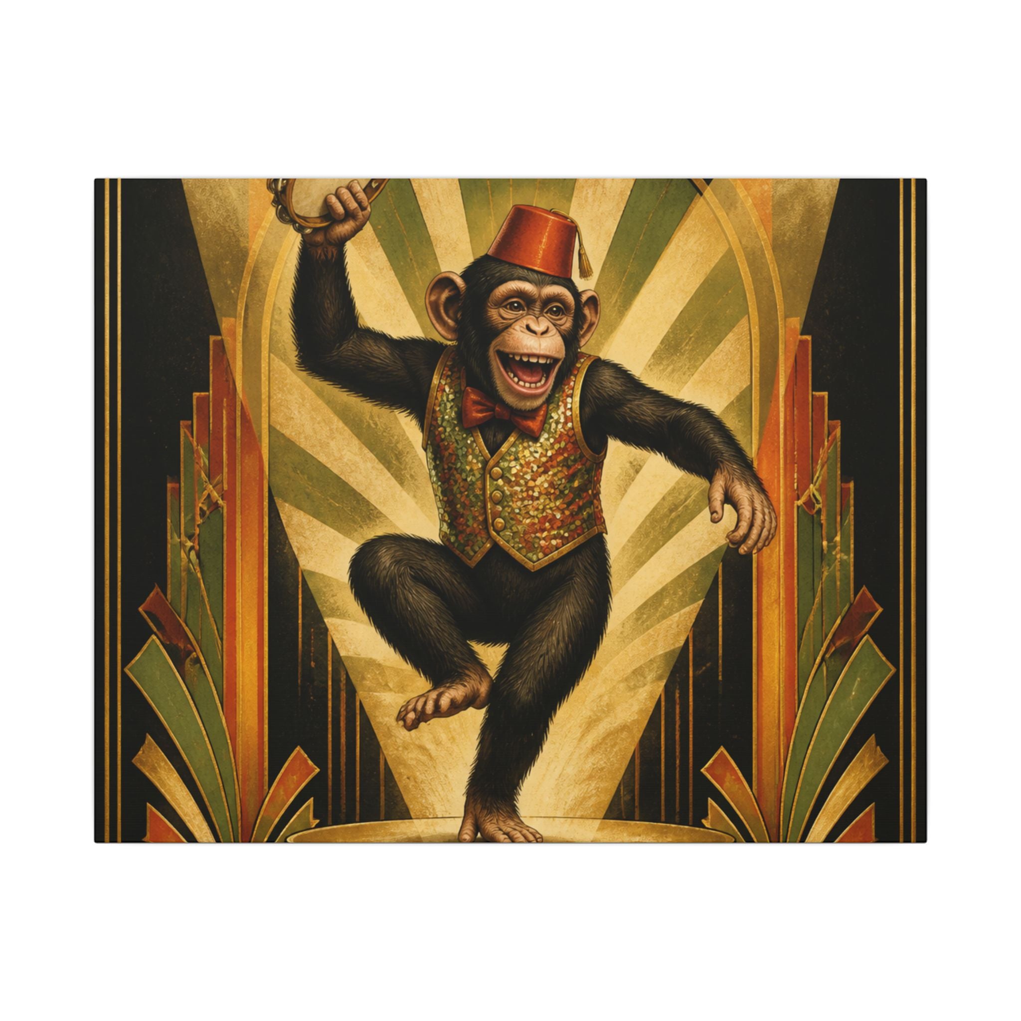 Dancing Monkey Wall Art Canvas 16×20 Art Deco Entryway Decor Maximalist Print