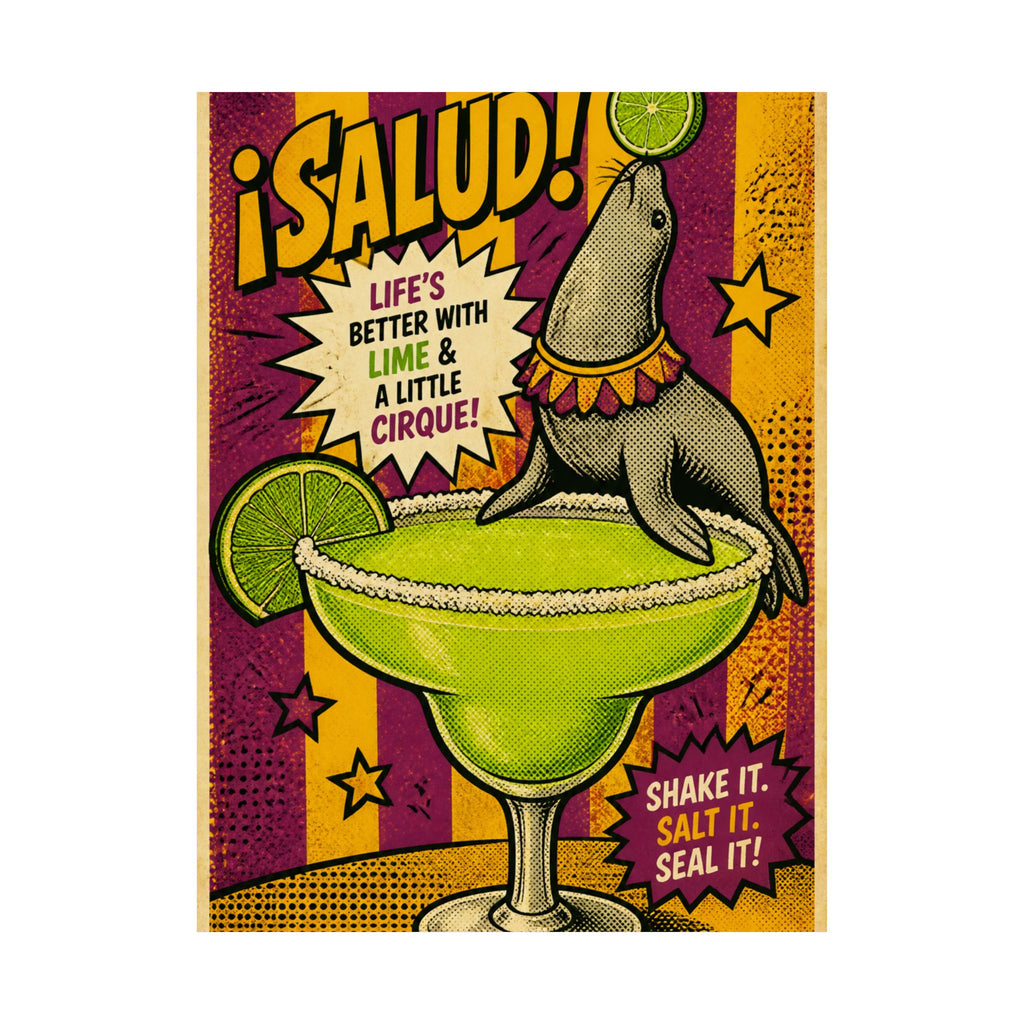 Margarita Balancing Seal Wall Art Poster 24×36 Pop Art Restaurant Decor Maximalist Print