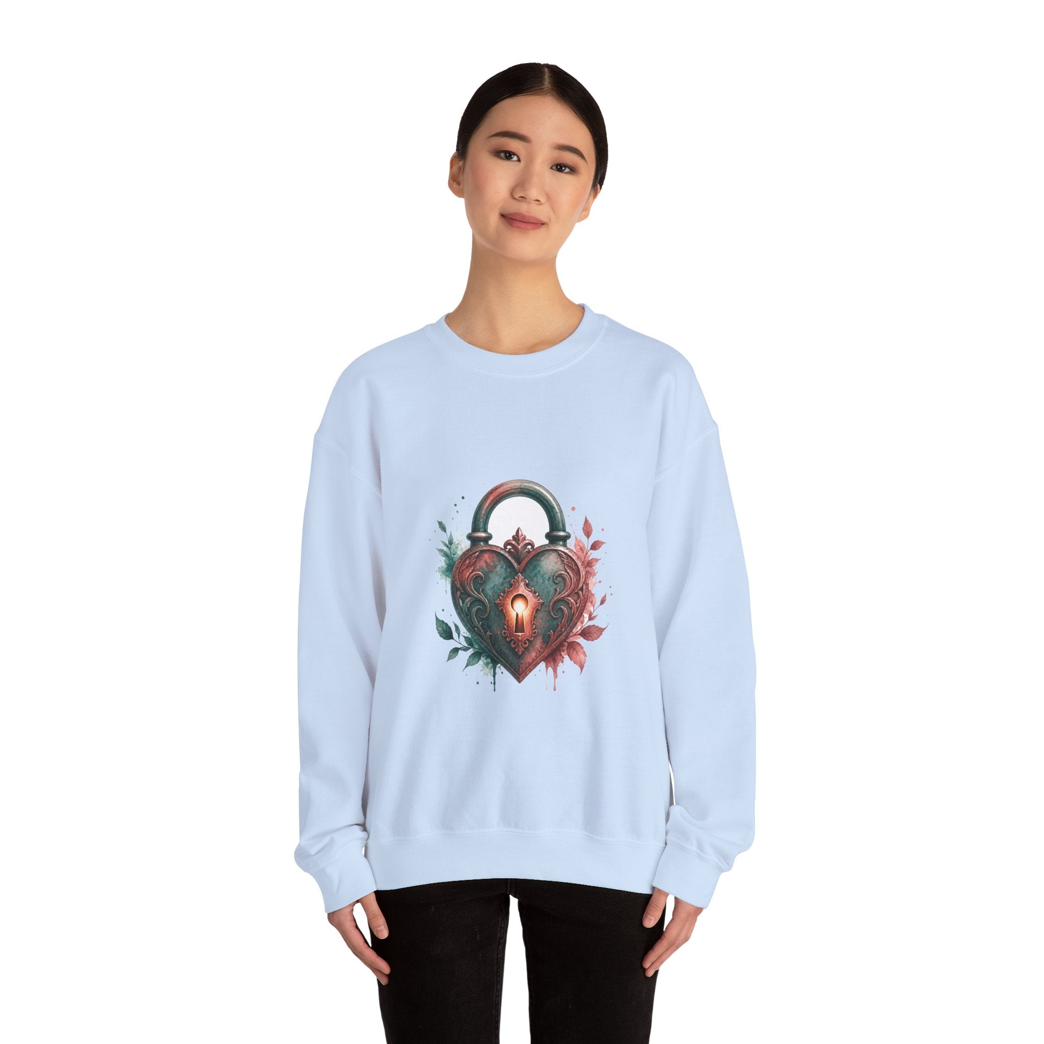Matching Couple Sweatshirt - Key & Lock Matching Couple Premium Fleece Sweatshirt Watercolor Art His Hers Birthday Gift - Design B