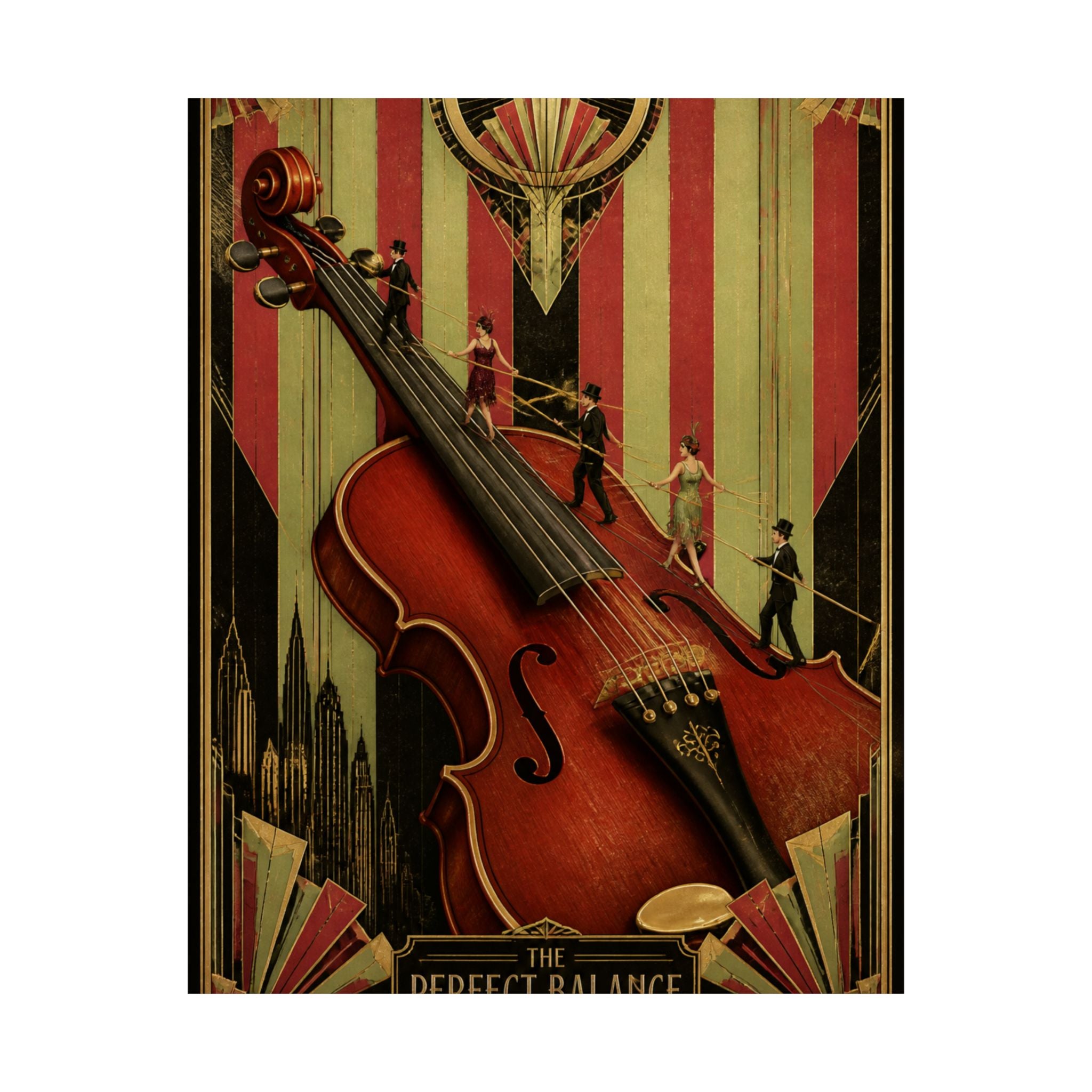 Violin Tightrope Bridge Wall Art Poster 24×36 Art Deco Bar Area Decor Maximalist Print