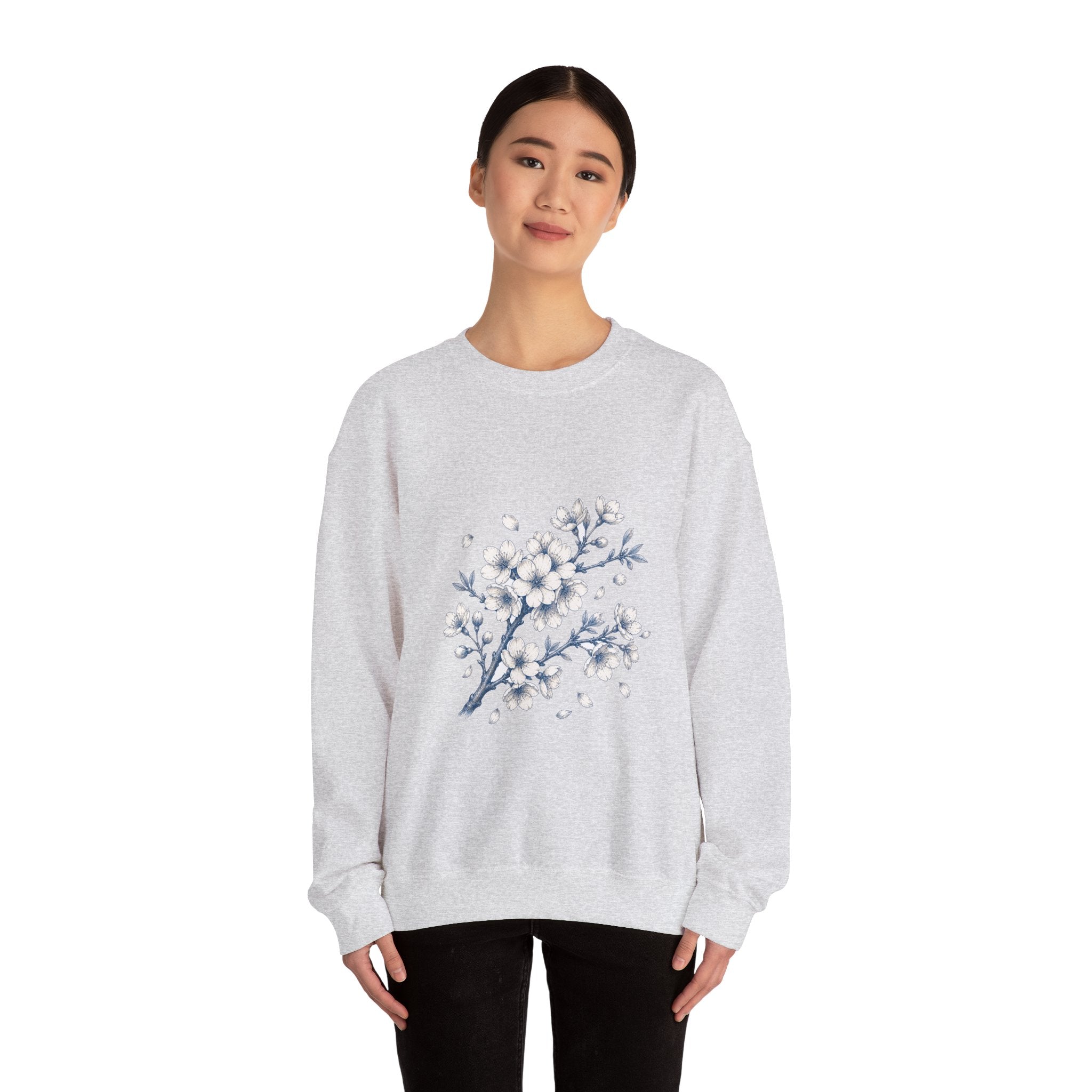 Matching Couple Sweatshirt - Cherry Blossom & Maple Leaf Matching Couple Crewneck Sweatshirt Hand-Drawn Art His Hers Best Friend Gift - Design A