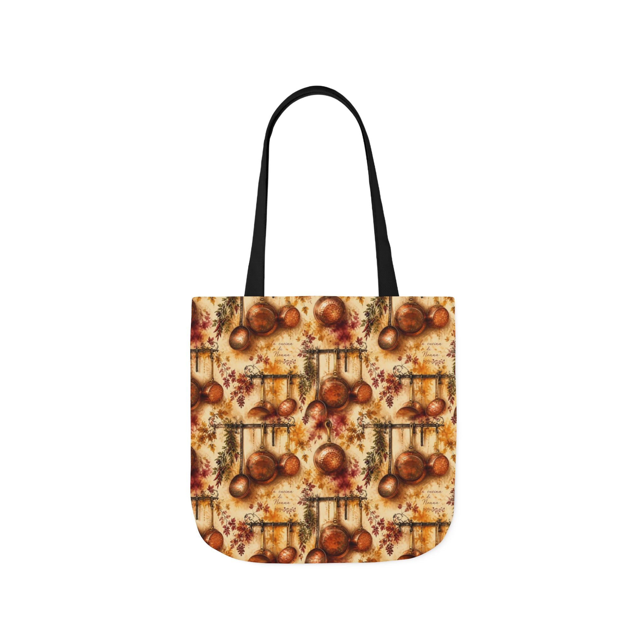 Copper Cookware Canvas Tote Bag Mediterranean Kitchen Watercolor Splash Design Italian Cottagecore Gift