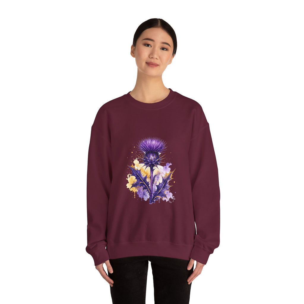 Matching Couple Sweatshirt - Lavender & Thistle Matching Couple Crewneck Sweatshirt Watercolor Art His Hers Engagement Gift - Design B