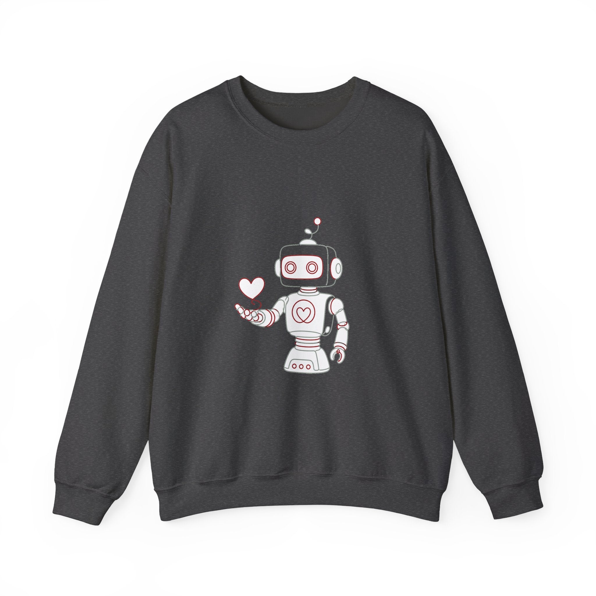 Matching Couple Sweatshirt - Robot & Heart Matching Couple Premium Fleece Sweatshirt Minimalist Art His Hers Christmas Gift - Design A