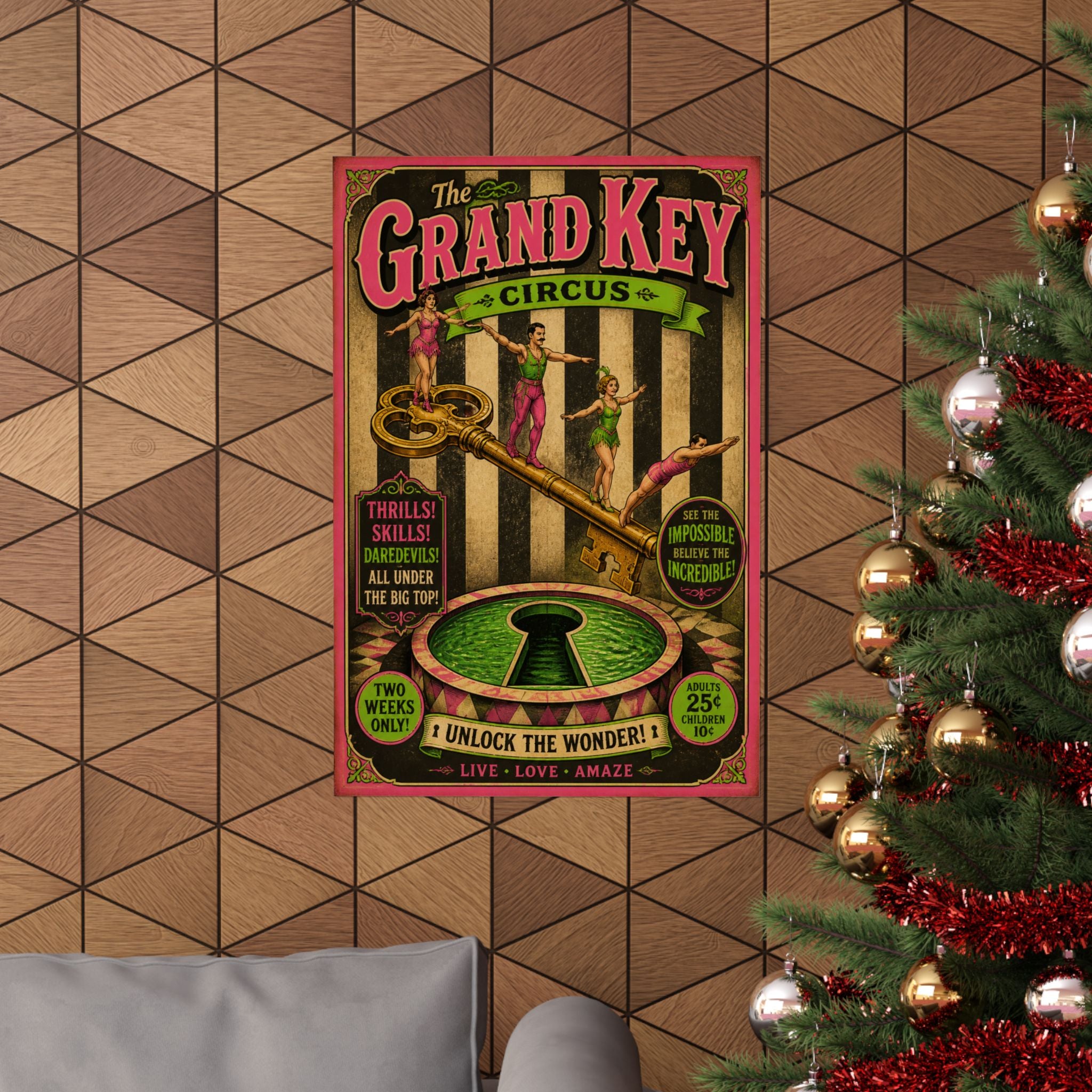 Giant Key Performance Wall Art Poster 18×24 Vintage Circus Kitchen Decor Maximalist Print