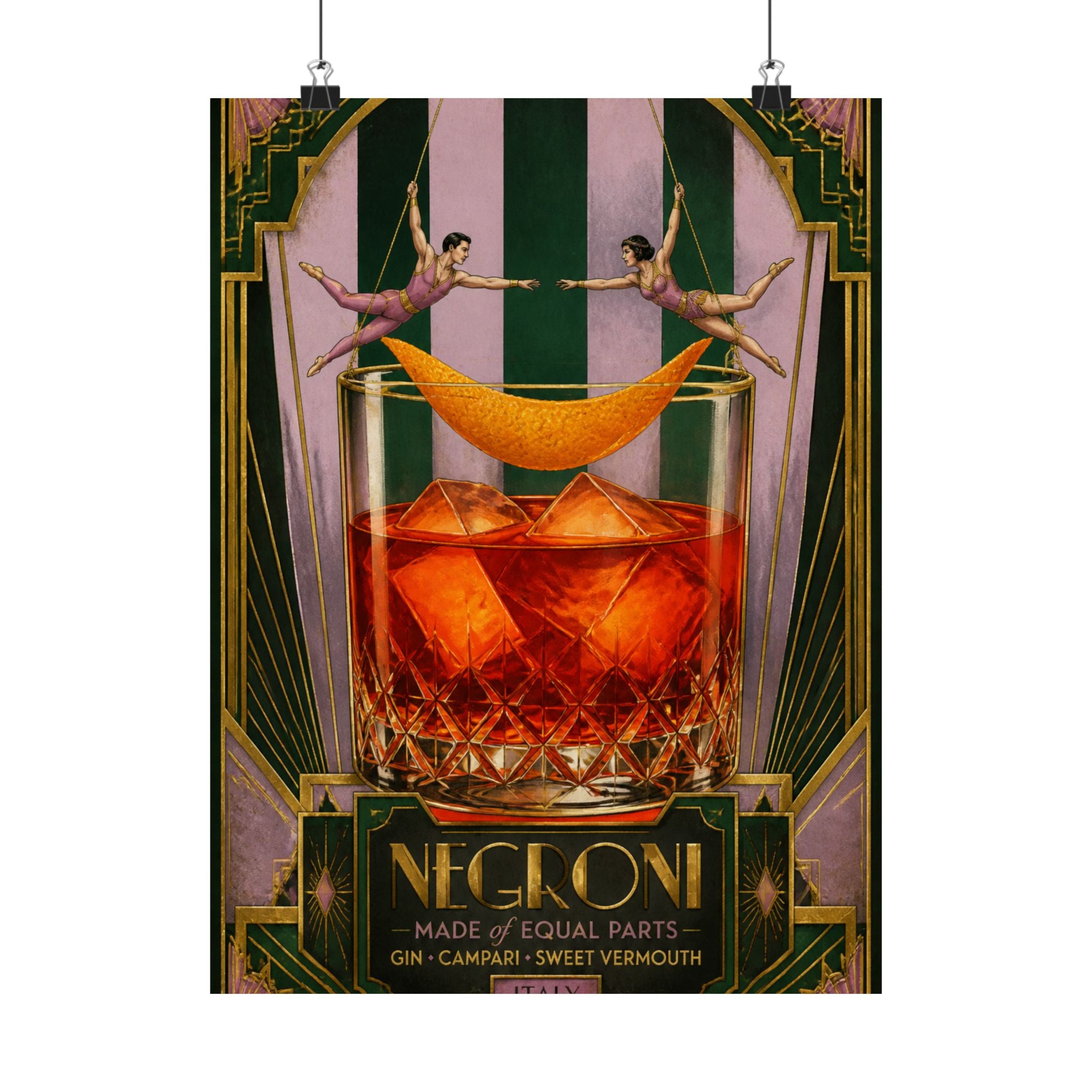 Negroni Trapeze Act Wall Art Poster 24×36 Art Deco Bar Area Decor Maximalist Print