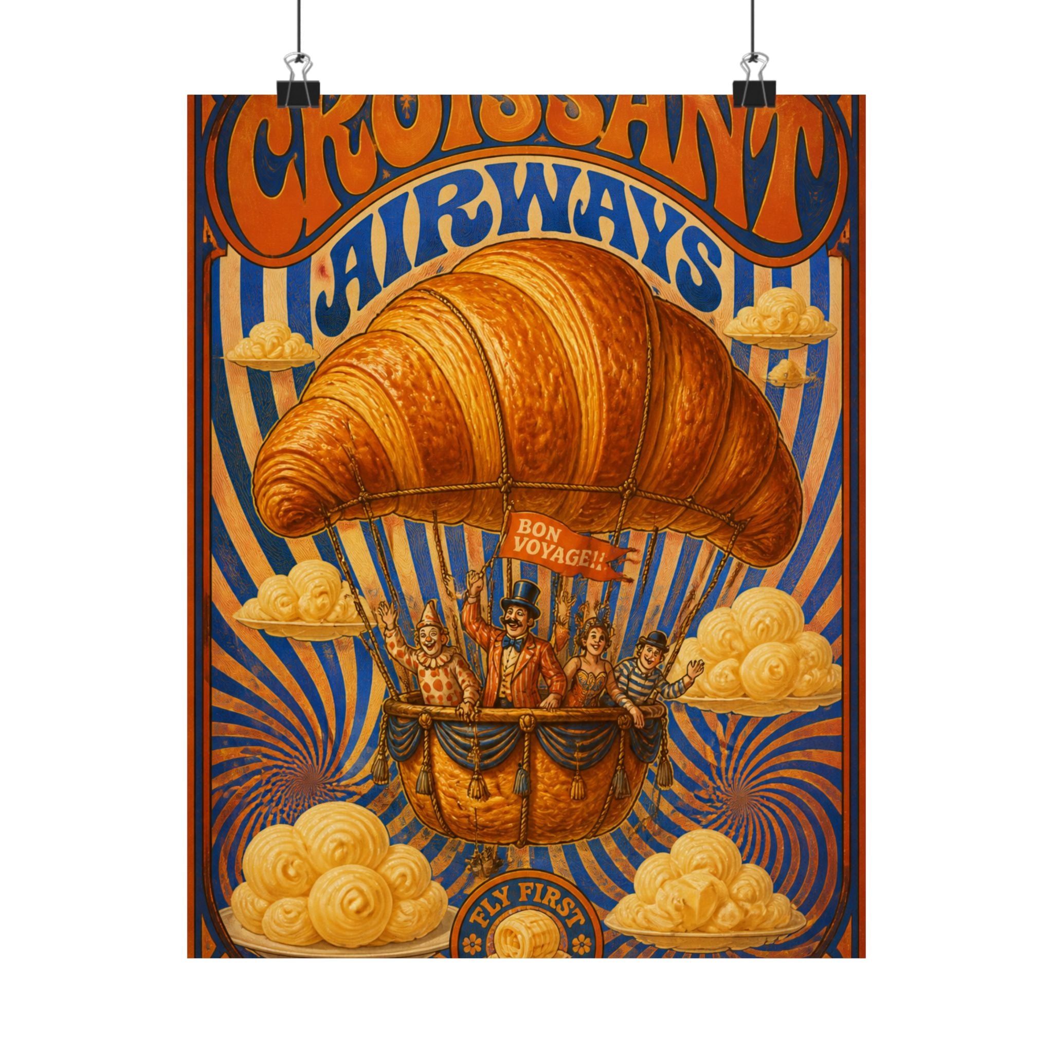 Croissant Hot Air Balloon Wall Art Poster 18×24 Psychedelic Cafe Decor Maximalist Print