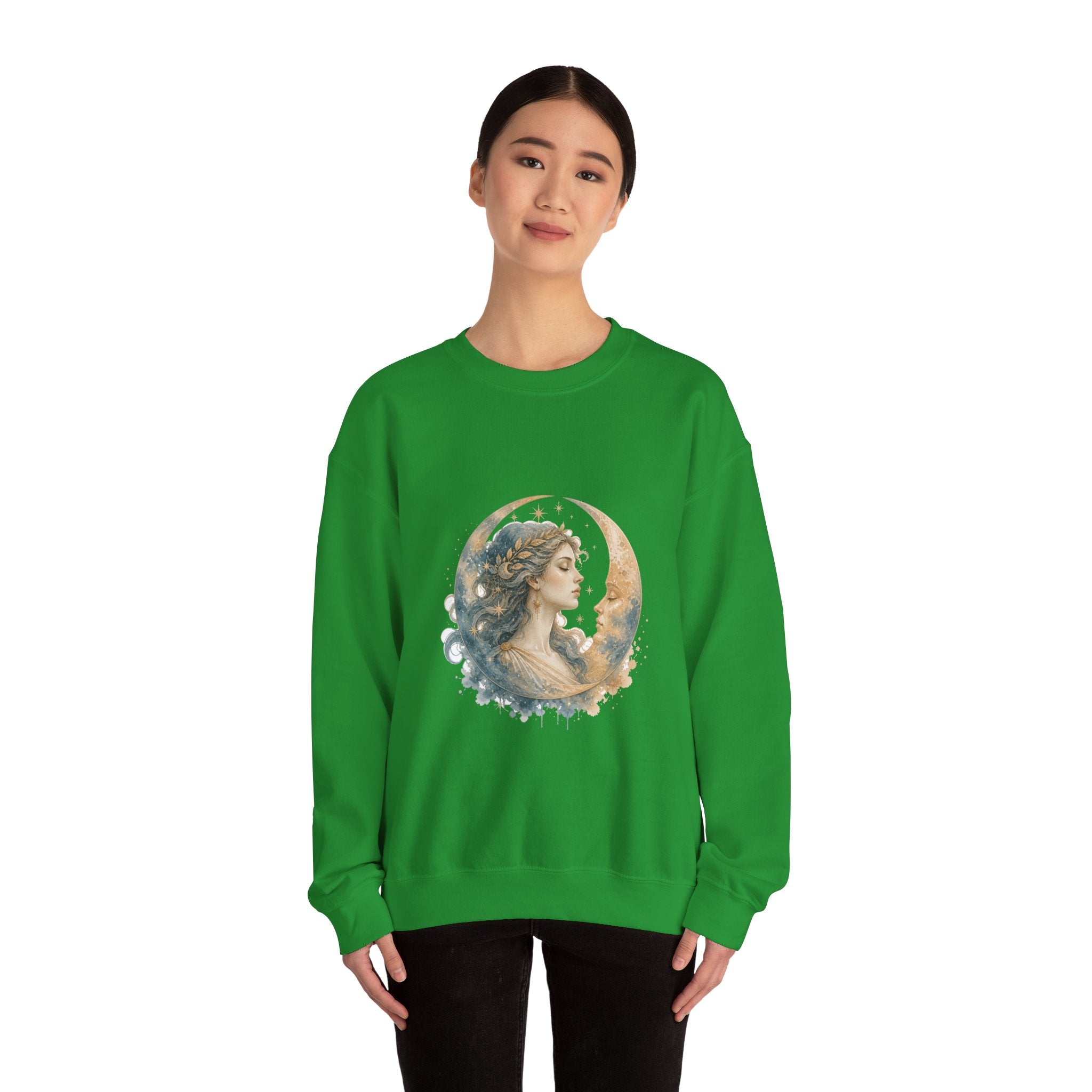 Matching Couple Sweatshirt - Helios & Selene Matching Couple Premium Fleece Sweatshirt Watercolor Art His Hers Birthday Gift - Design B