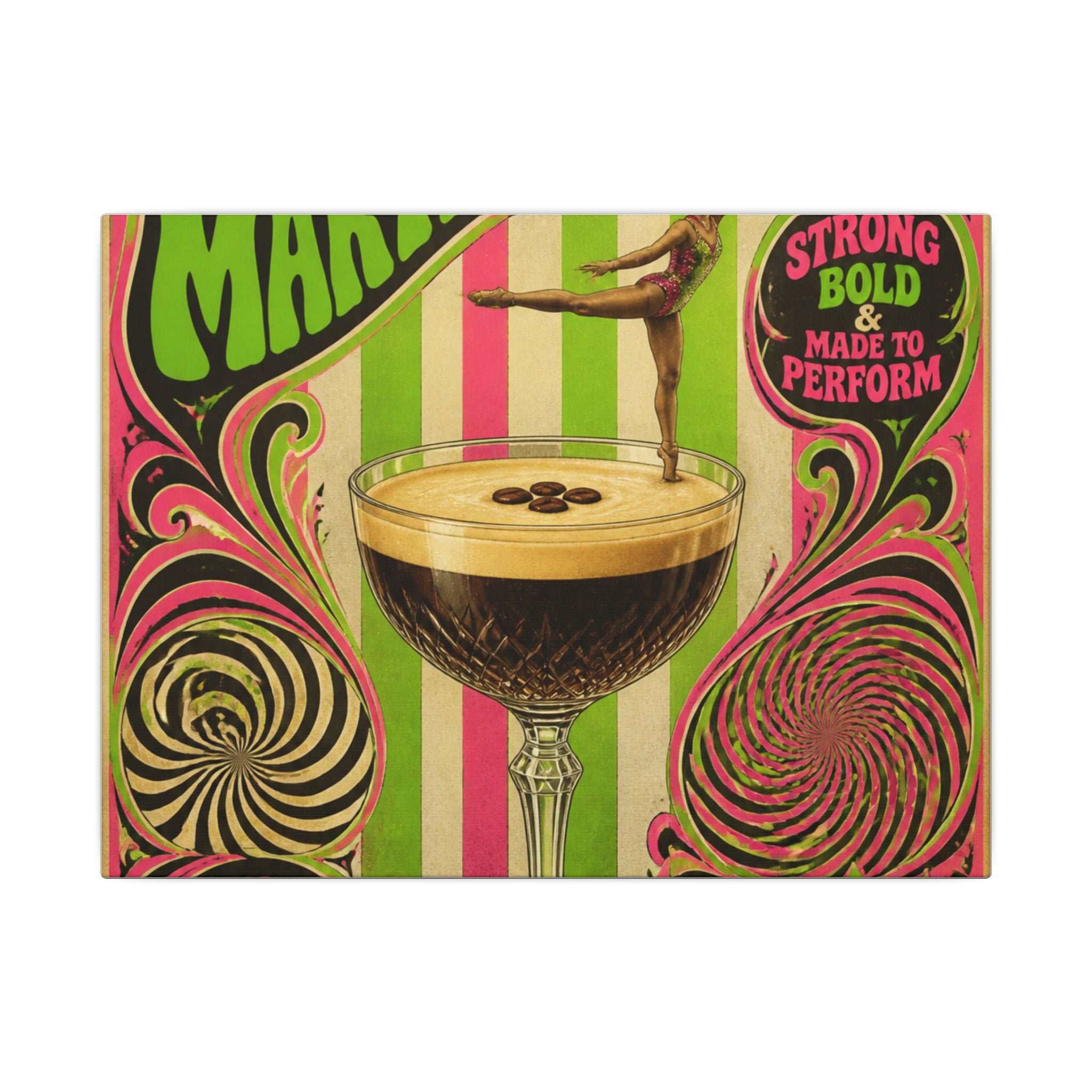 Espresso Martini Acrobat Wall Art Canvas 24×36 Psychedelic Dining Room Decor Maximalist Print
