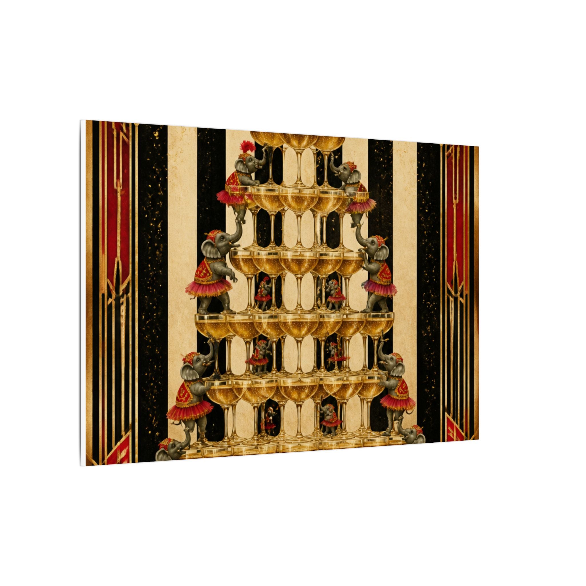 Champagne Tower Elephants Wall Art Canvas 24×36 Art Deco Bar Area Decor Maximalist Print