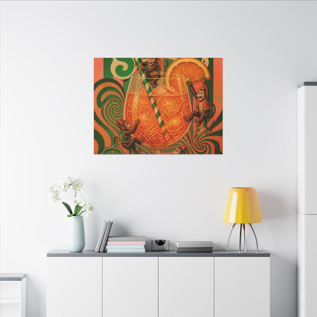 Aperol Spritz Monkeys Wall Art Canvas 16×20 Psychedelic Cafe Decor Maximalist Print