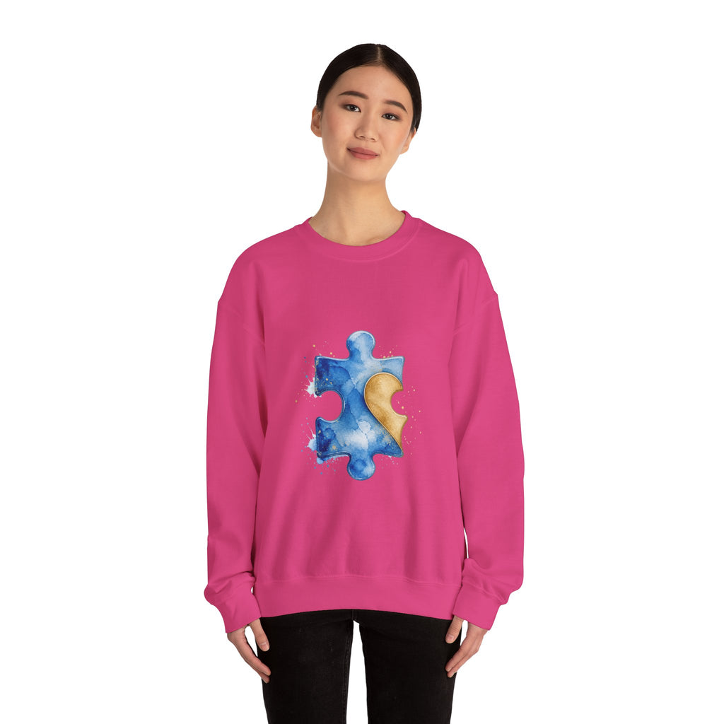 Matching Couple Sweatshirt - Puzzle Pieces Matching Couple Crewneck Sweatshirt Watercolor Art His Hers Engagement Gift - Design A