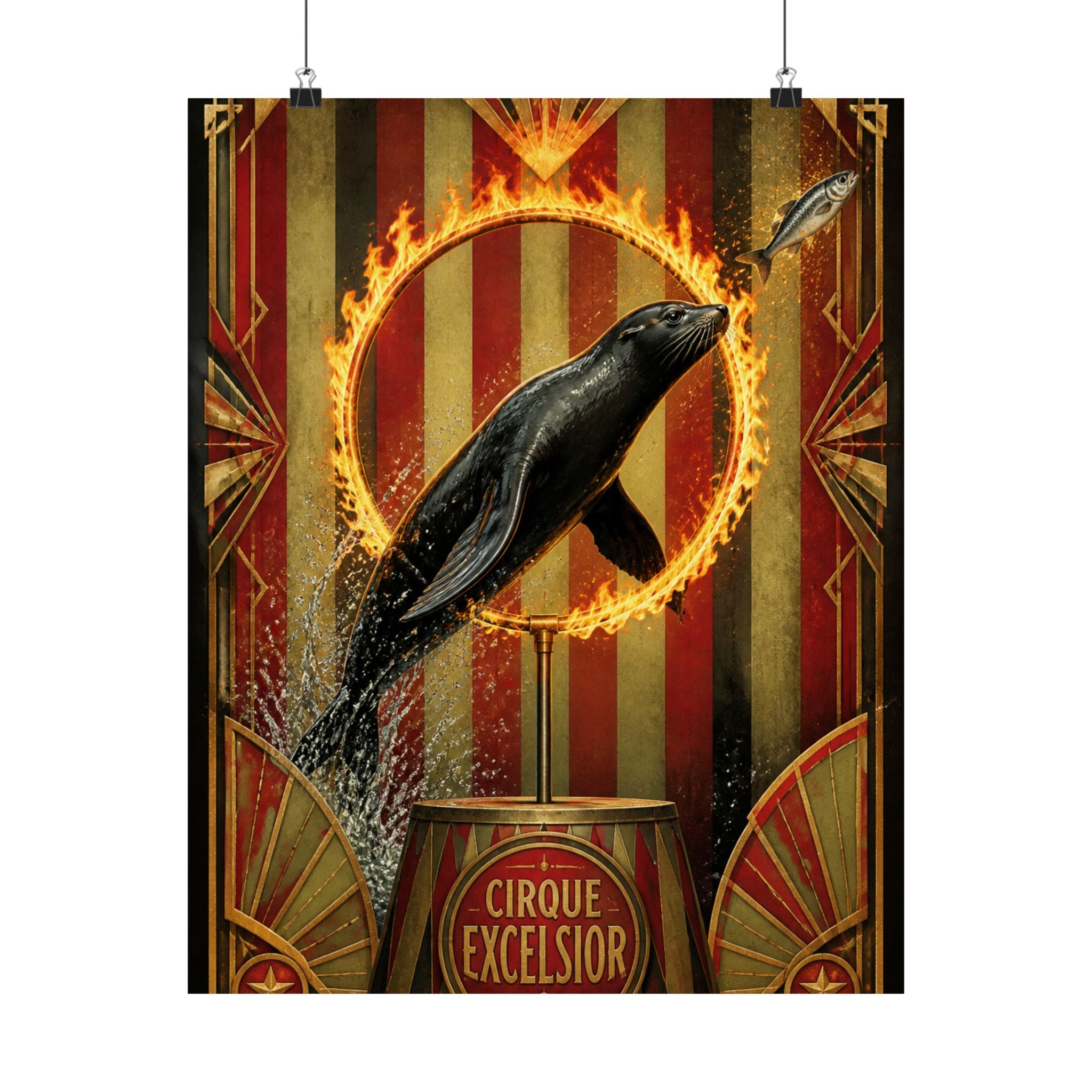 Seal Fire Hoop Wall Art Poster 24×36 Art Deco Bar Area Decor Maximalist Print