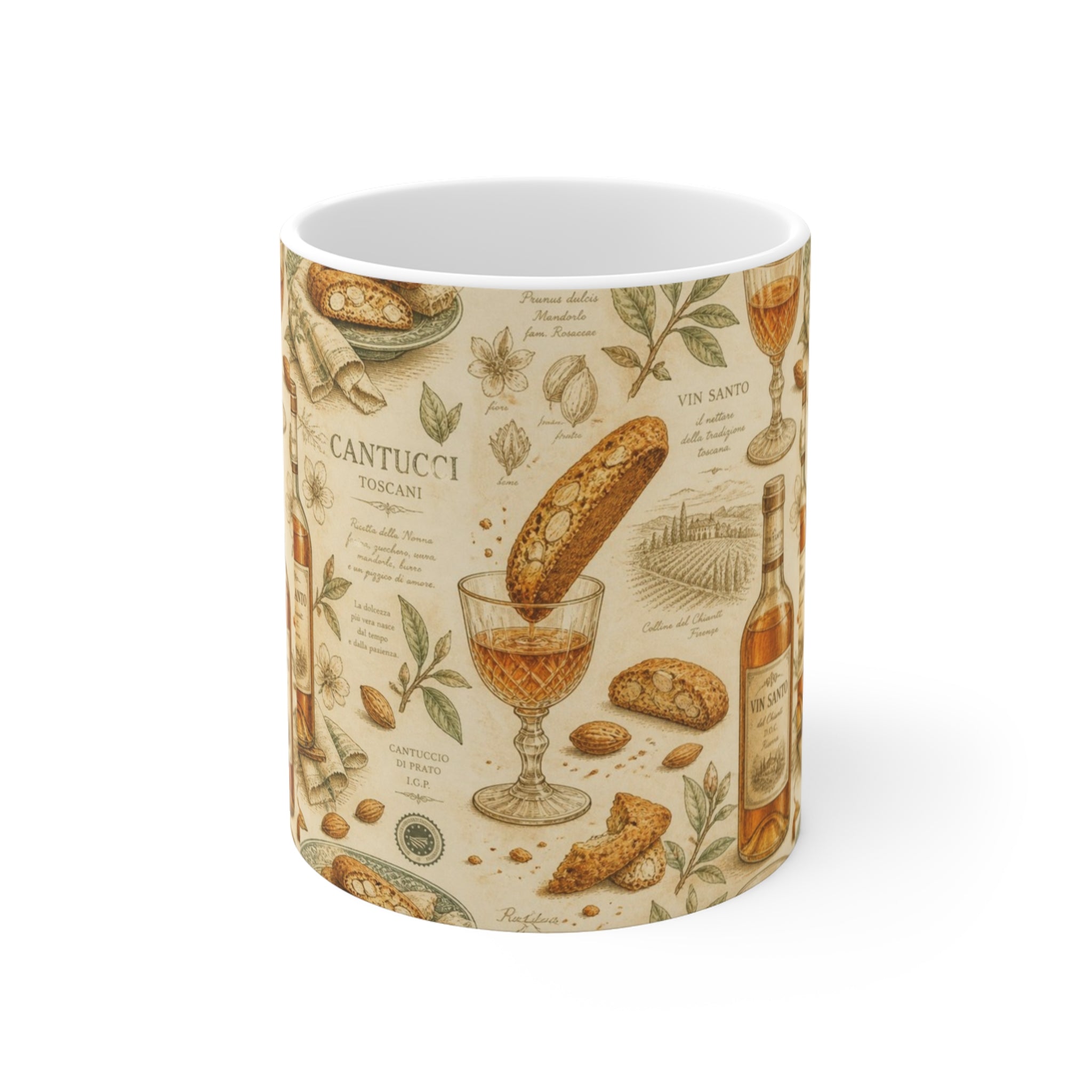 Biscotti & Vin Santo 11oz Ceramic Mug Mediterranean Kitchen Botanical Design Italian Cottagecore Gift