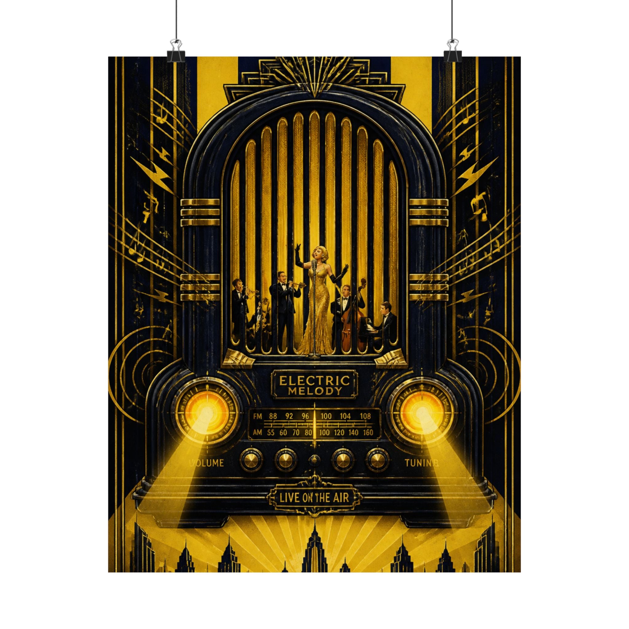 Vintage Radio Stage Wall Art Poster 18×24 Art Deco Entryway Decor Maximalist Print