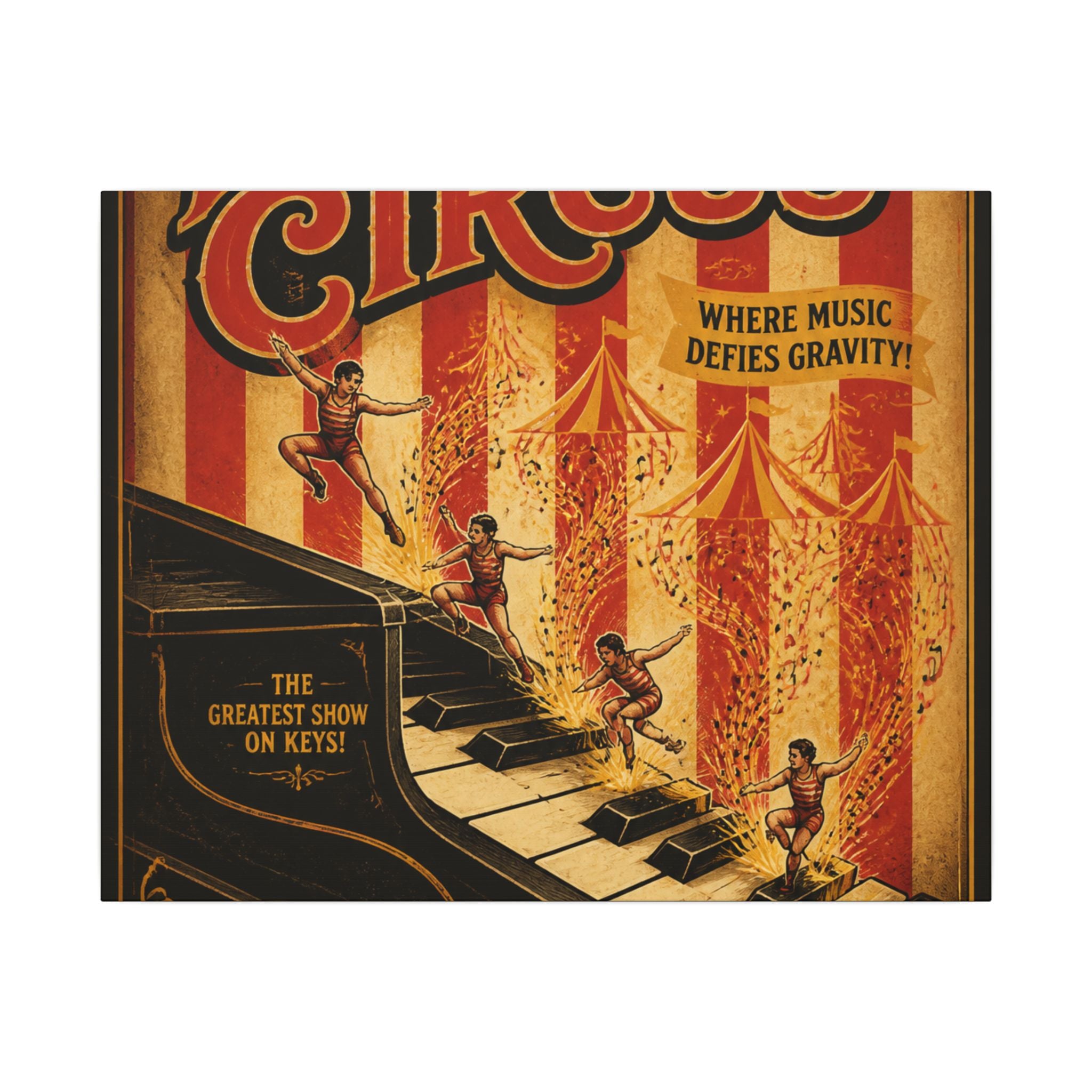 Grand Piano Acrobats Wall Art Canvas 24×36 Vintage Circus Bedroom Decor Maximalist Print