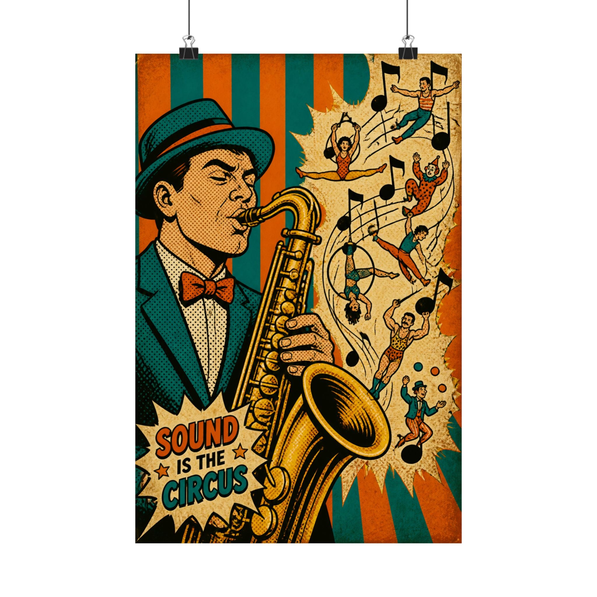 Saxophone Music Circus Wall Art Poster 24×36 Pop Art Restaurant Decor Maximalist Print