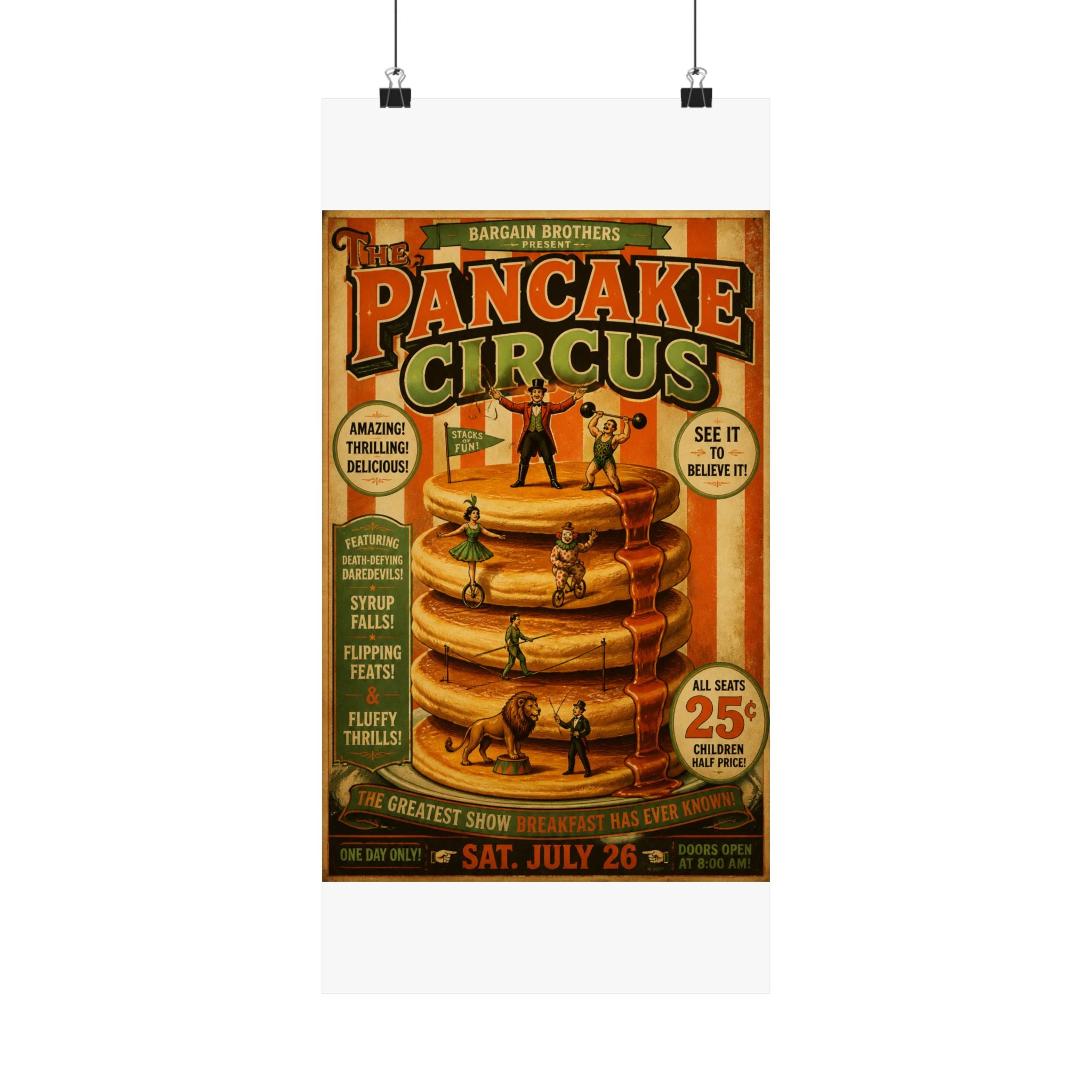 Pancake Stack Platform Wall Art Poster 18×24 Vintage Circus Kitchen Decor Maximalist Print