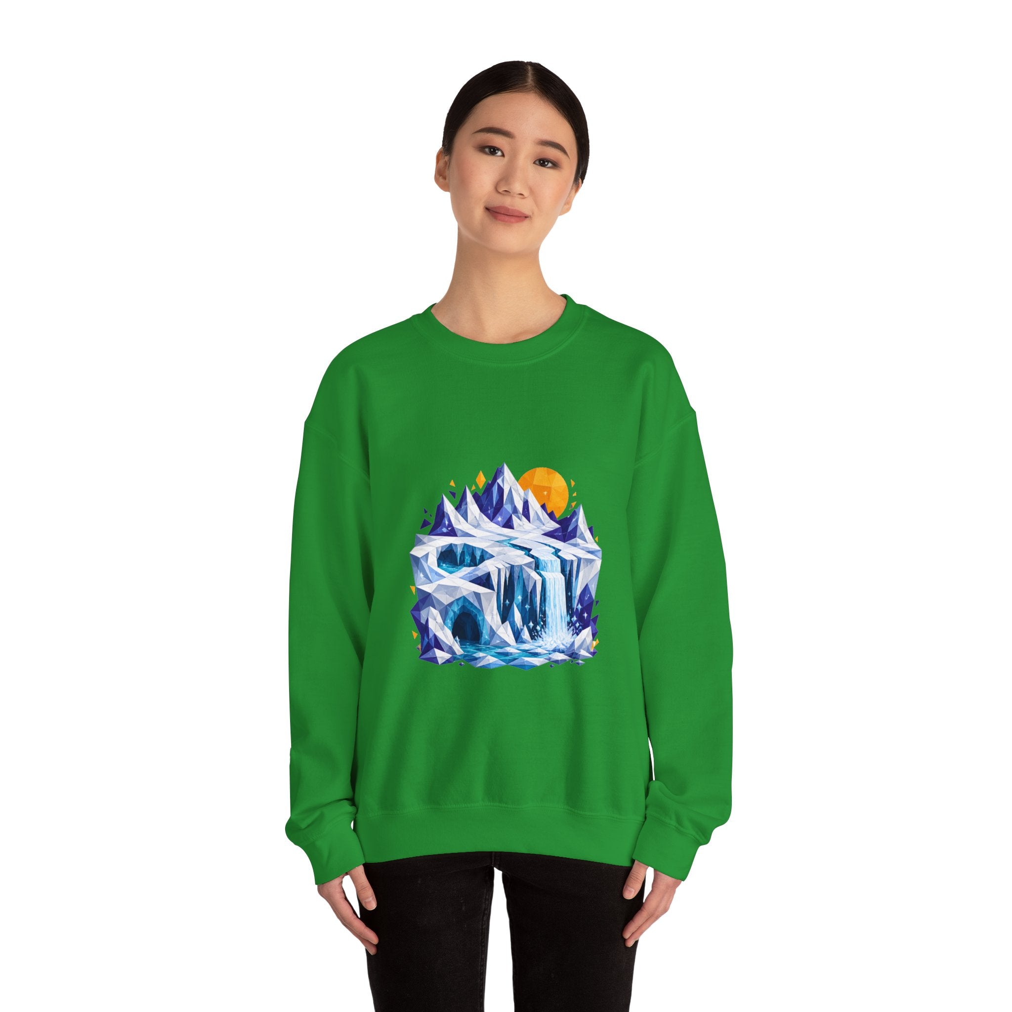 Matching Couple Sweatshirt - Volcano & Glacier Matching Couple Crewneck Sweatshirt Geometric Art His Hers Couple Gift - Design B