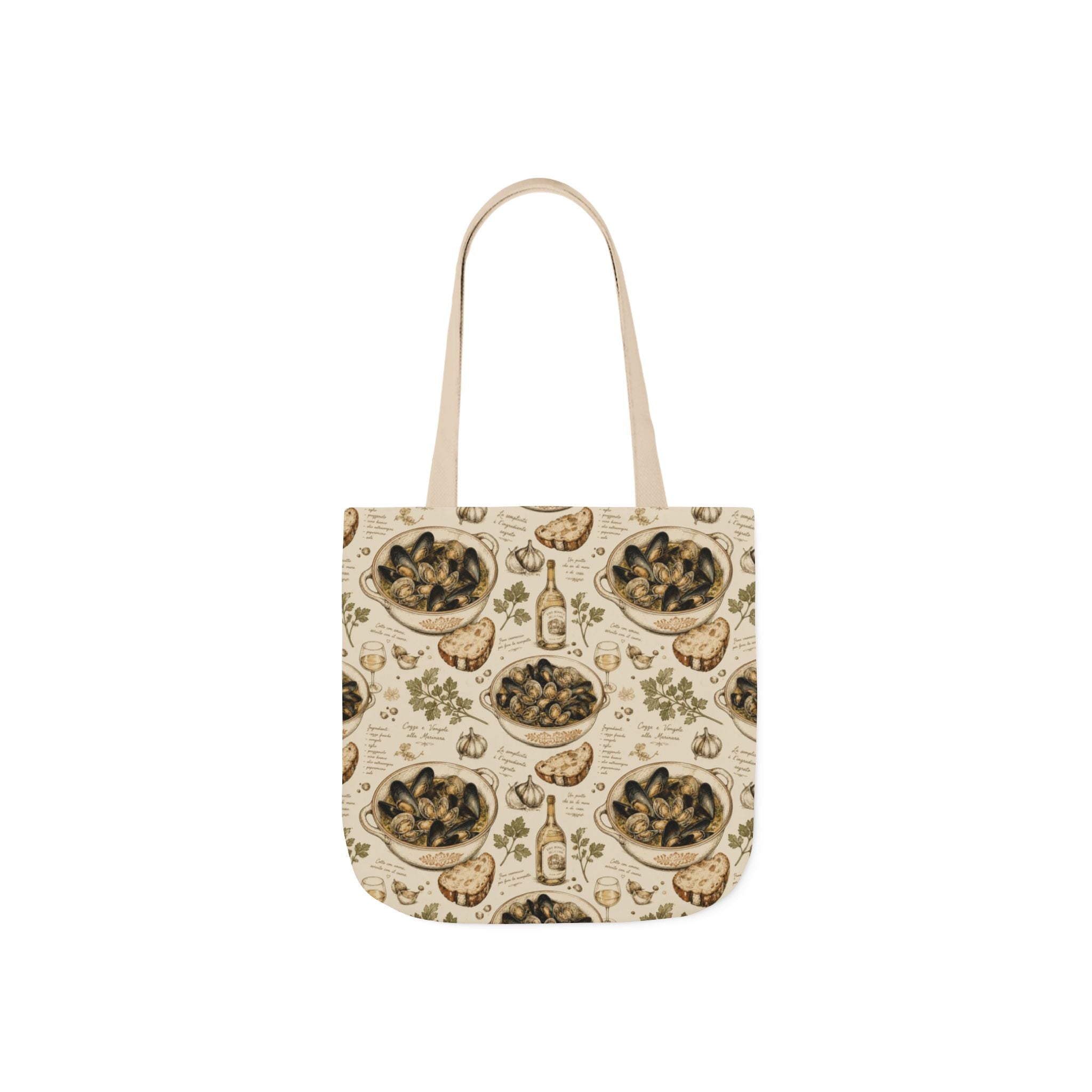 Mussels & Clams Canvas Tote Bag Mediterranean Kitchen Botanical Design Italian Cottagecore Gift