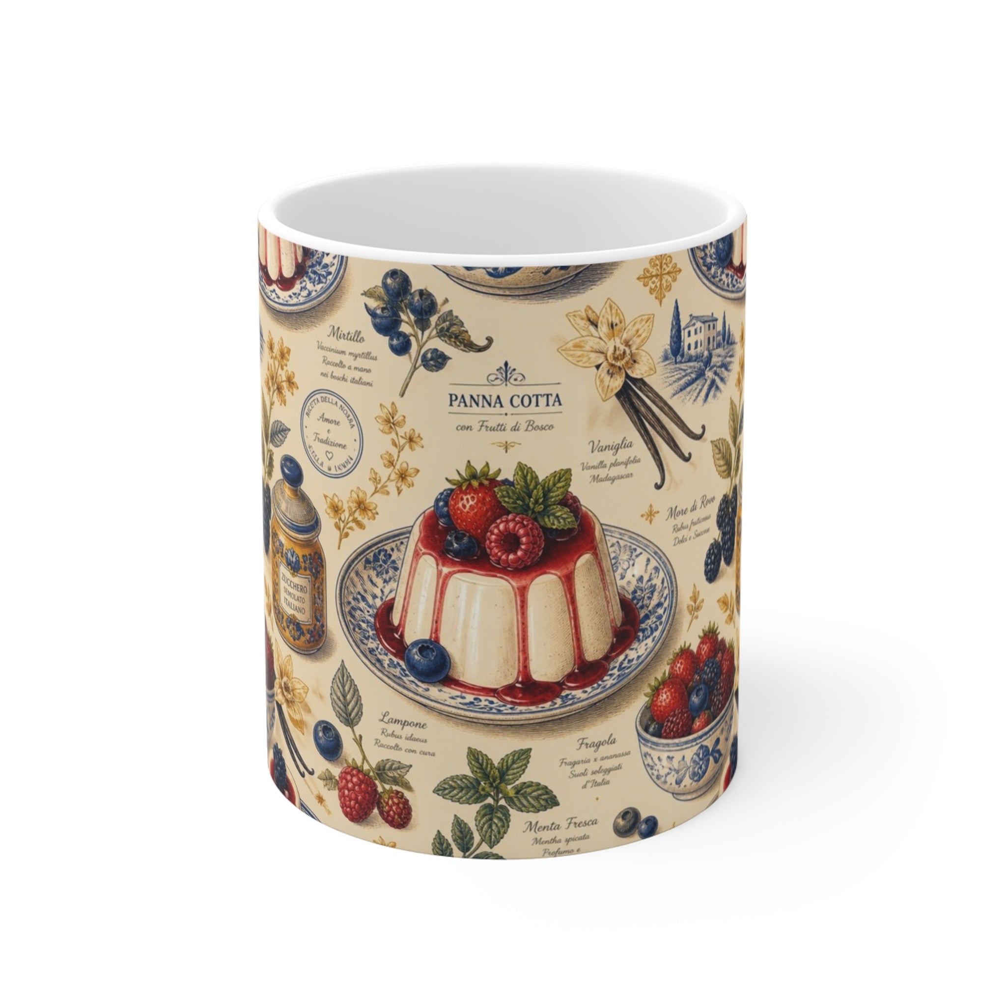 Panna Cotta 11oz Ceramic Mug Mediterranean Kitchen Botanical Design Italian Cottagecore Gift