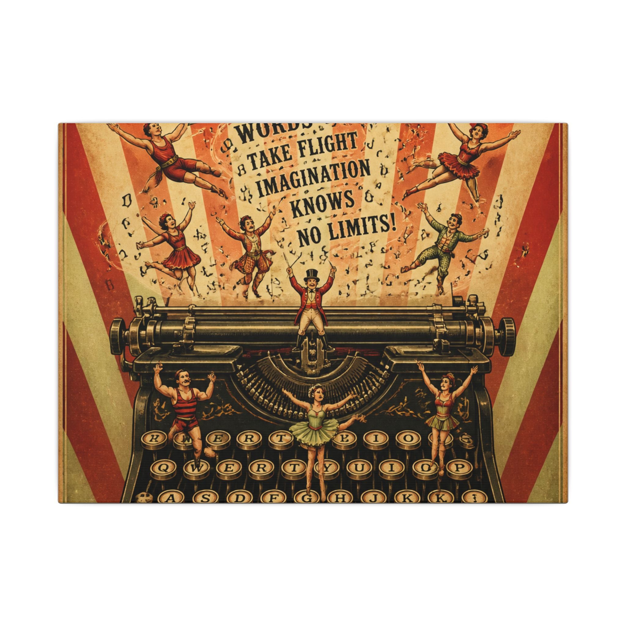 Typewriter Flying Letters Wall Art Canvas 16×20 Vintage Circus Kitchen Decor Maximalist Print